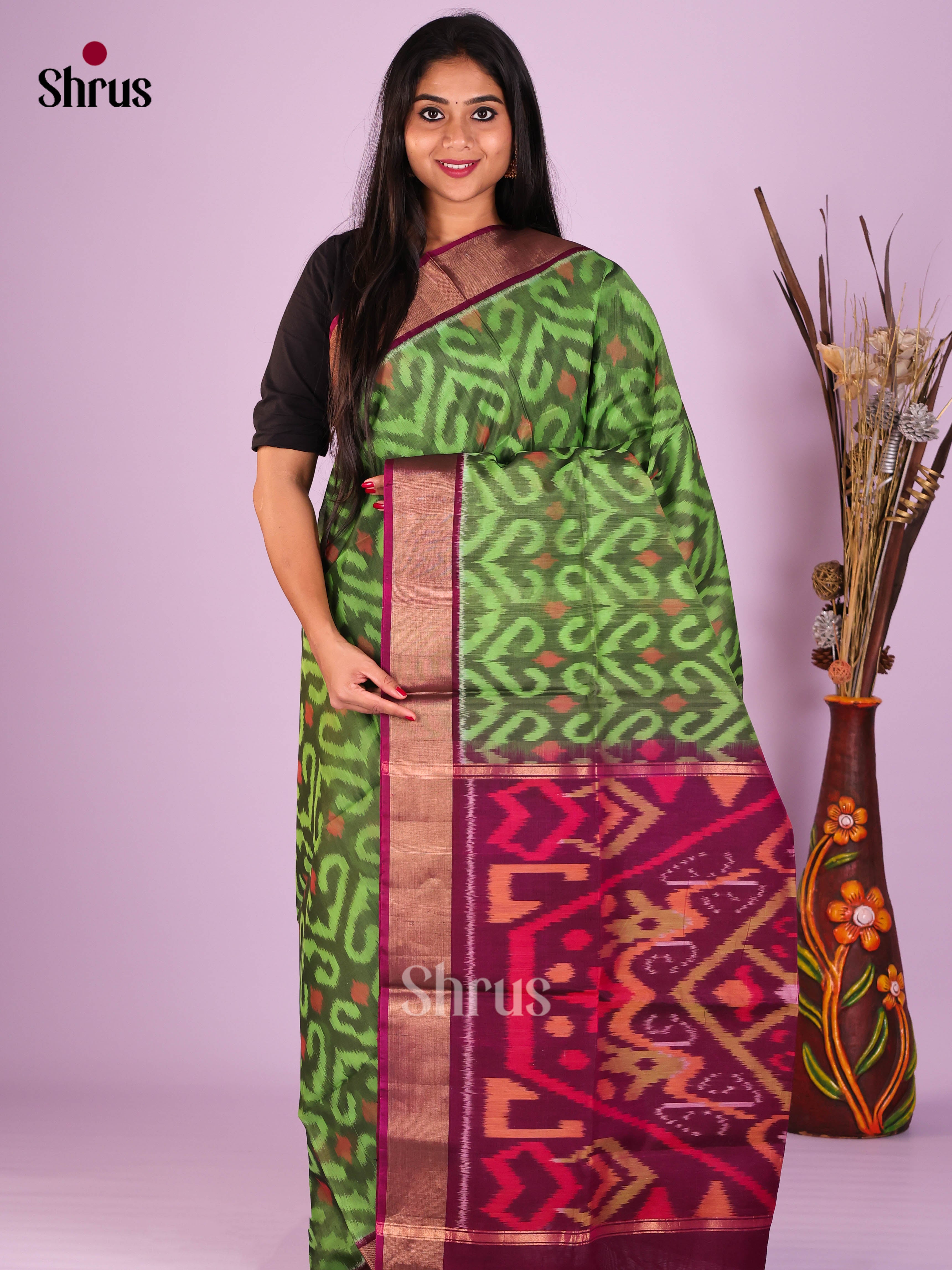 Green & Purple - Pochampally sico Saree - Shop on Shrus.com