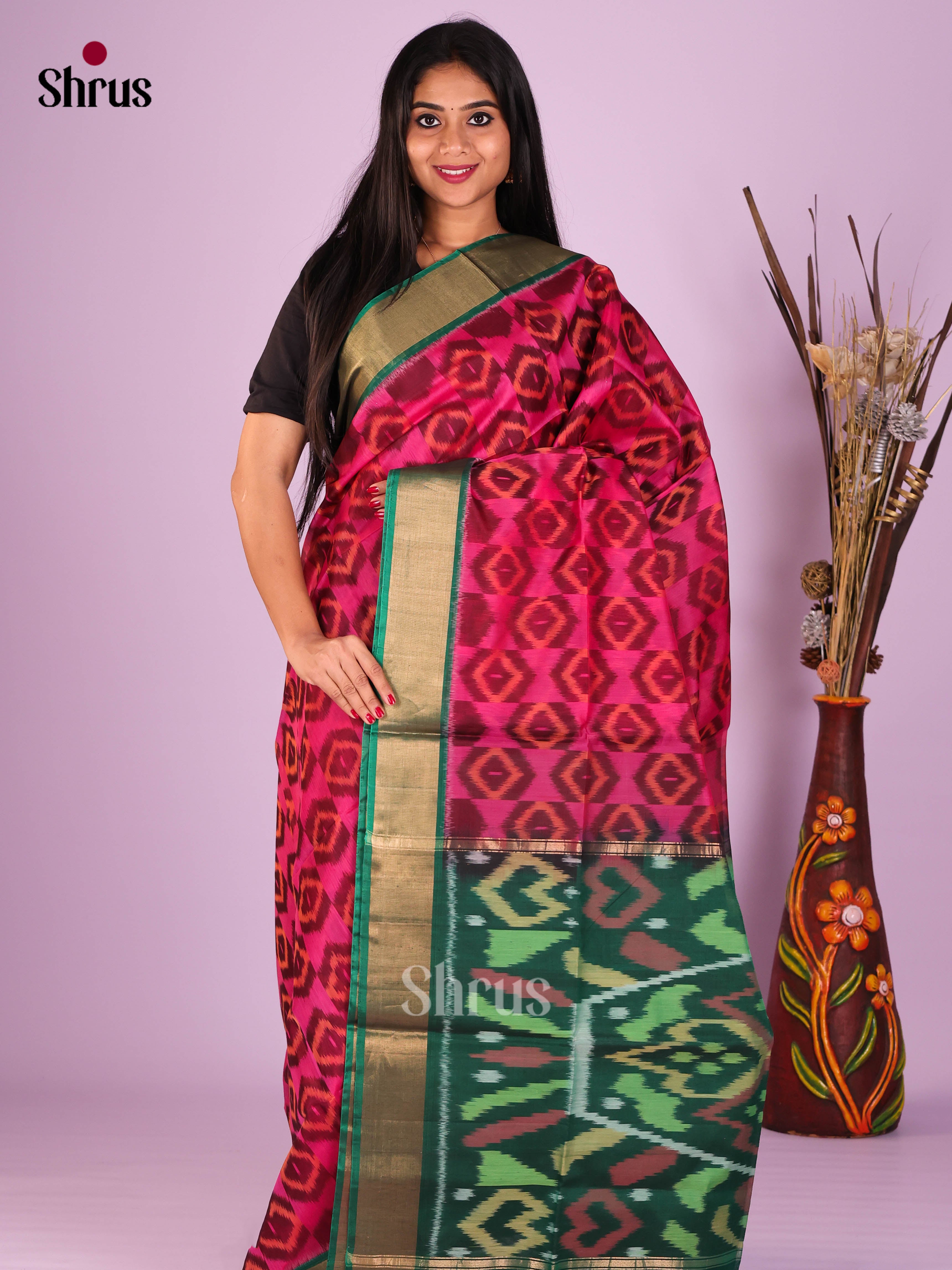 Maroon & Green - Pochampally sico Saree