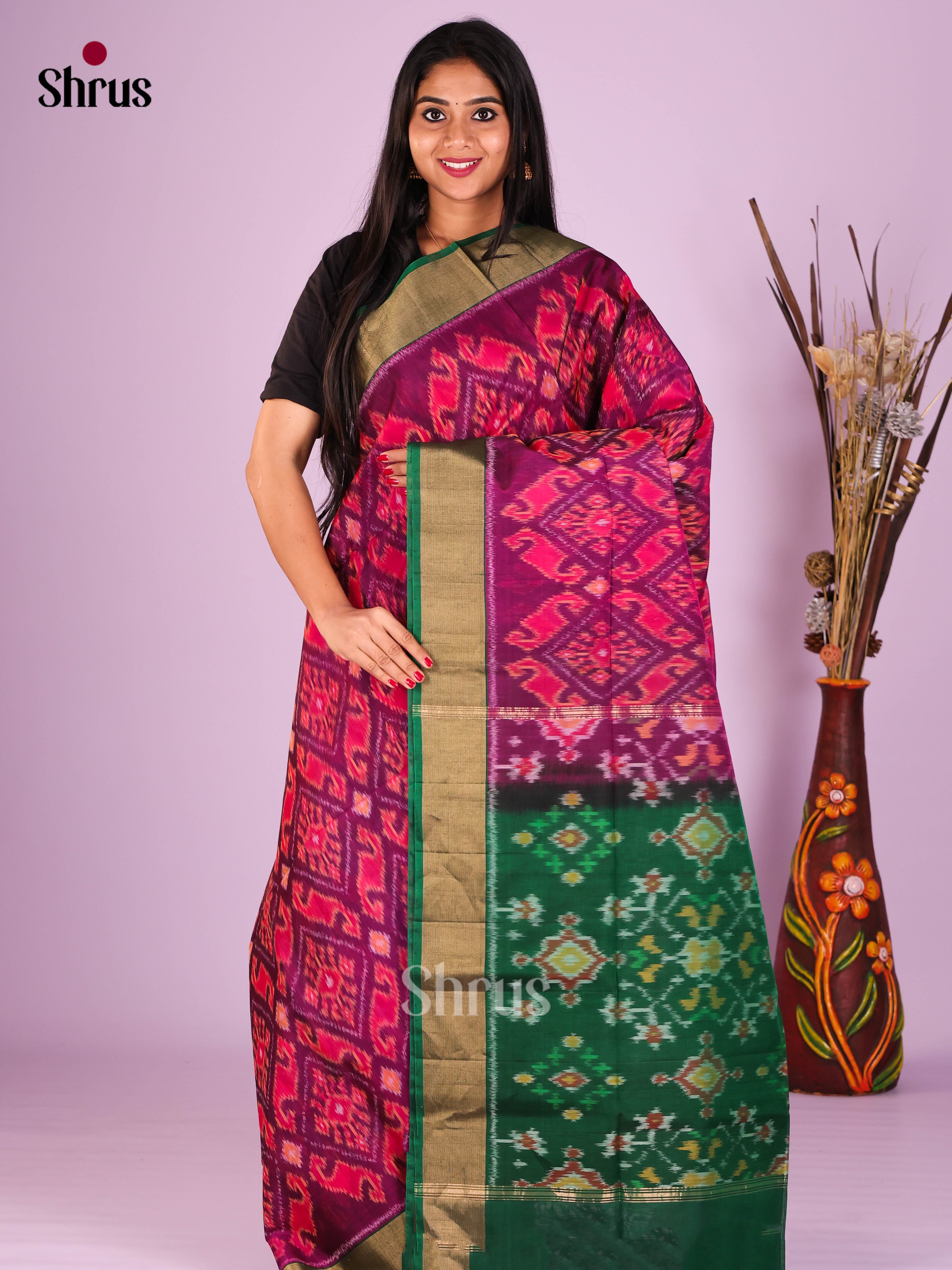 Purple & Green - Pochampally sico Saree - Shop on Shrus.com