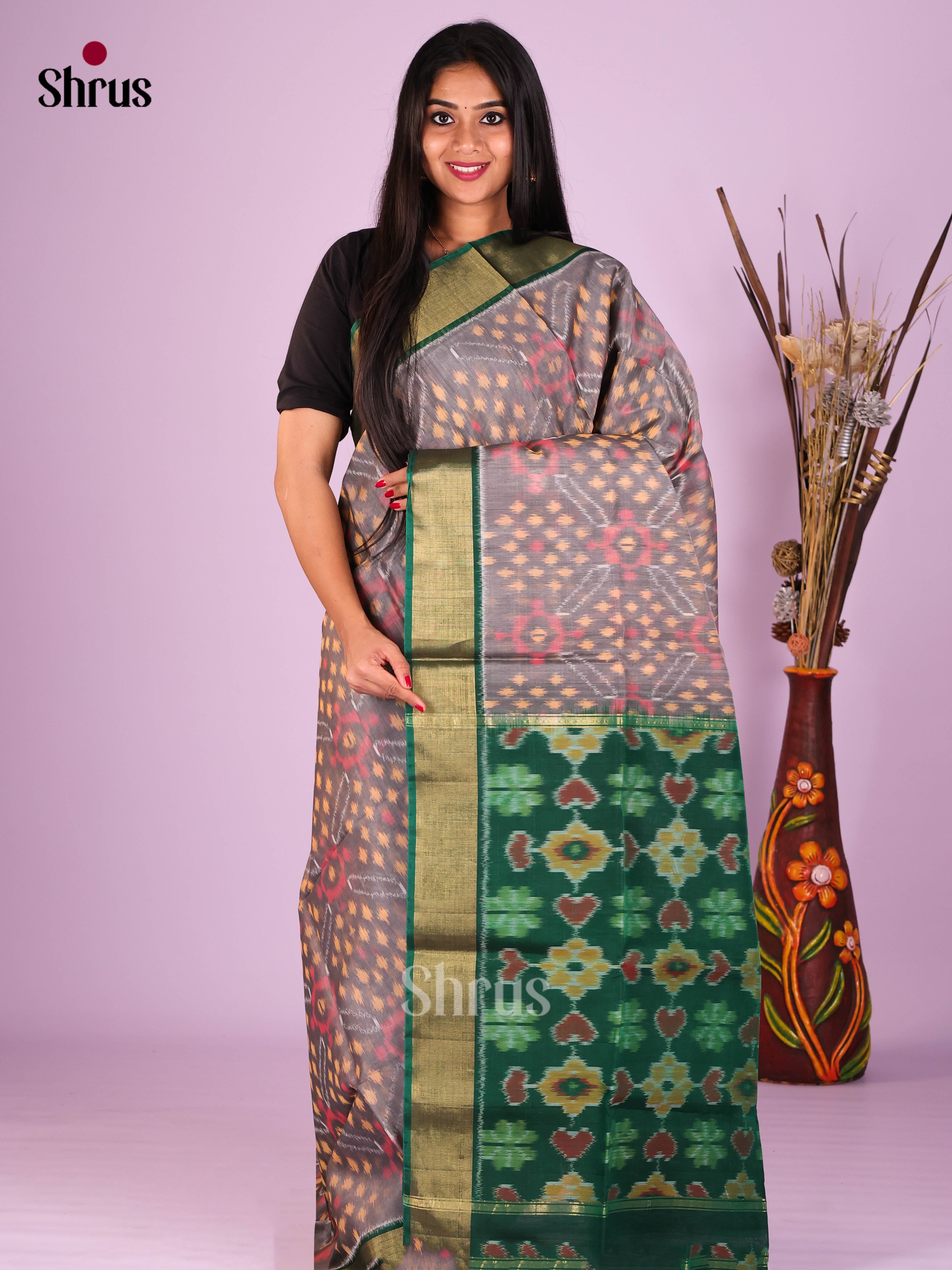 Grey & Green - Pochampally sico Saree - Shop on Shrus.com