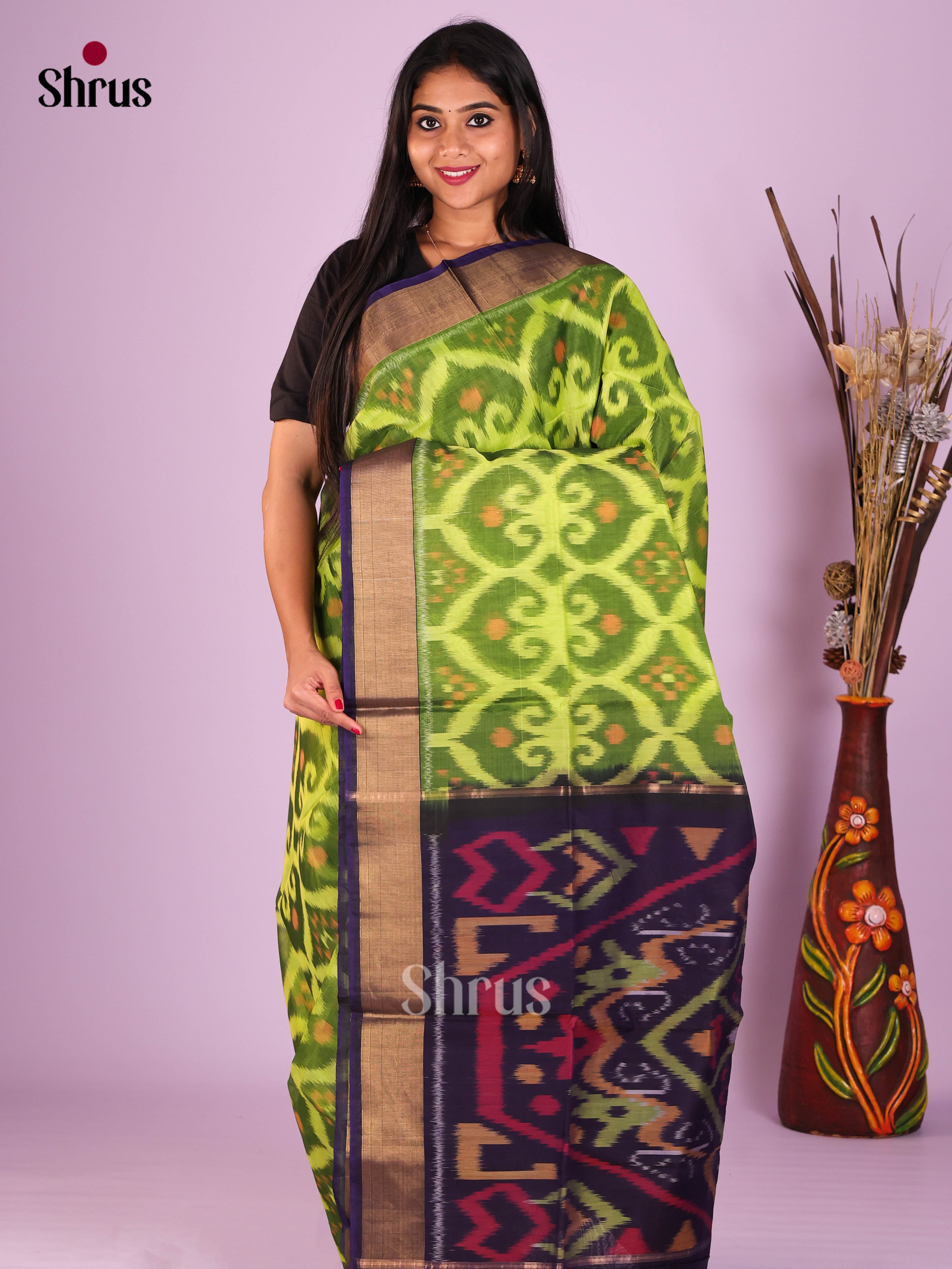 Light Green & Blue- Pochampally sico Saree