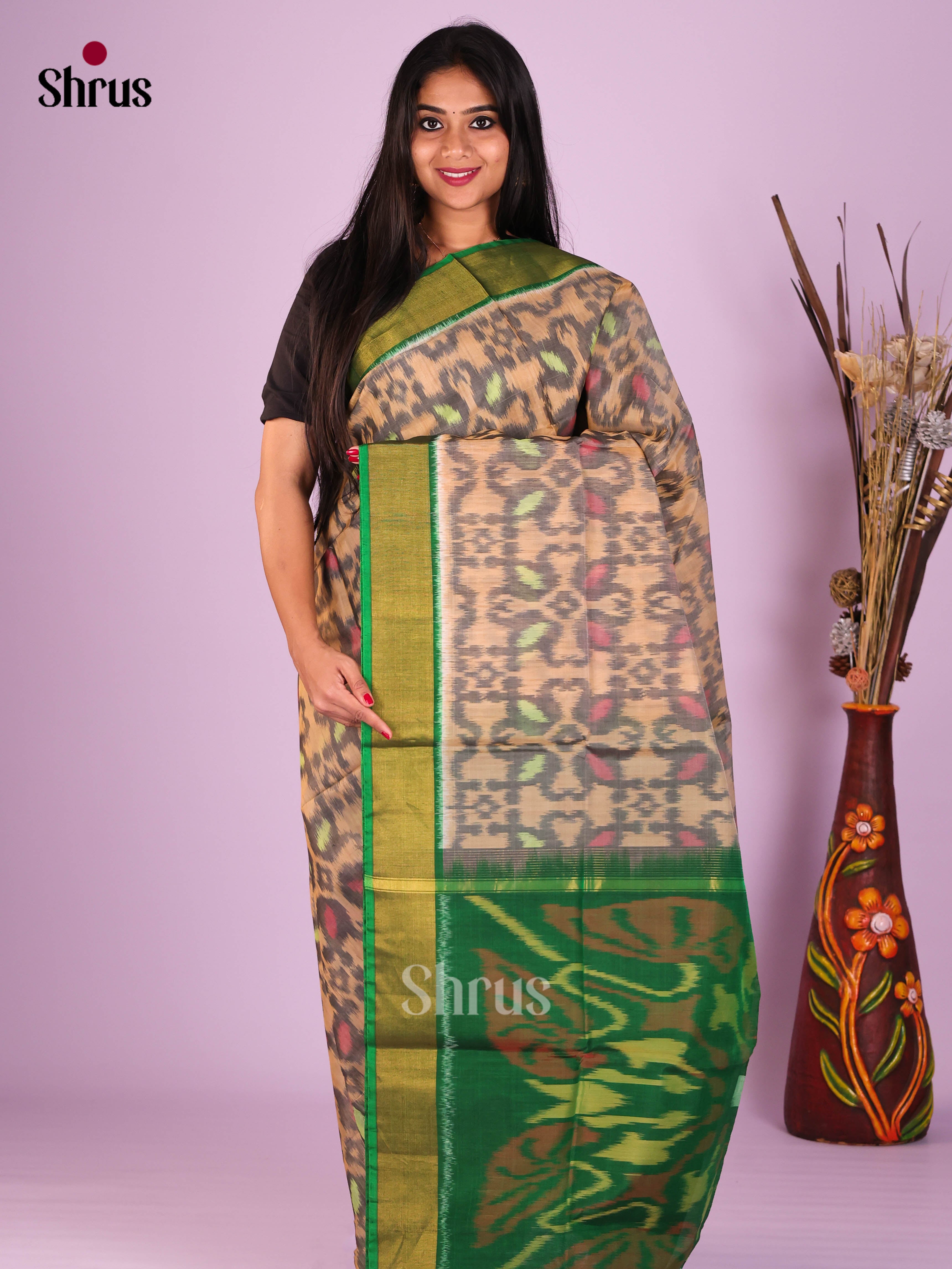 Grey & Green- Pochampally sico Saree - Shop on Shrus.com