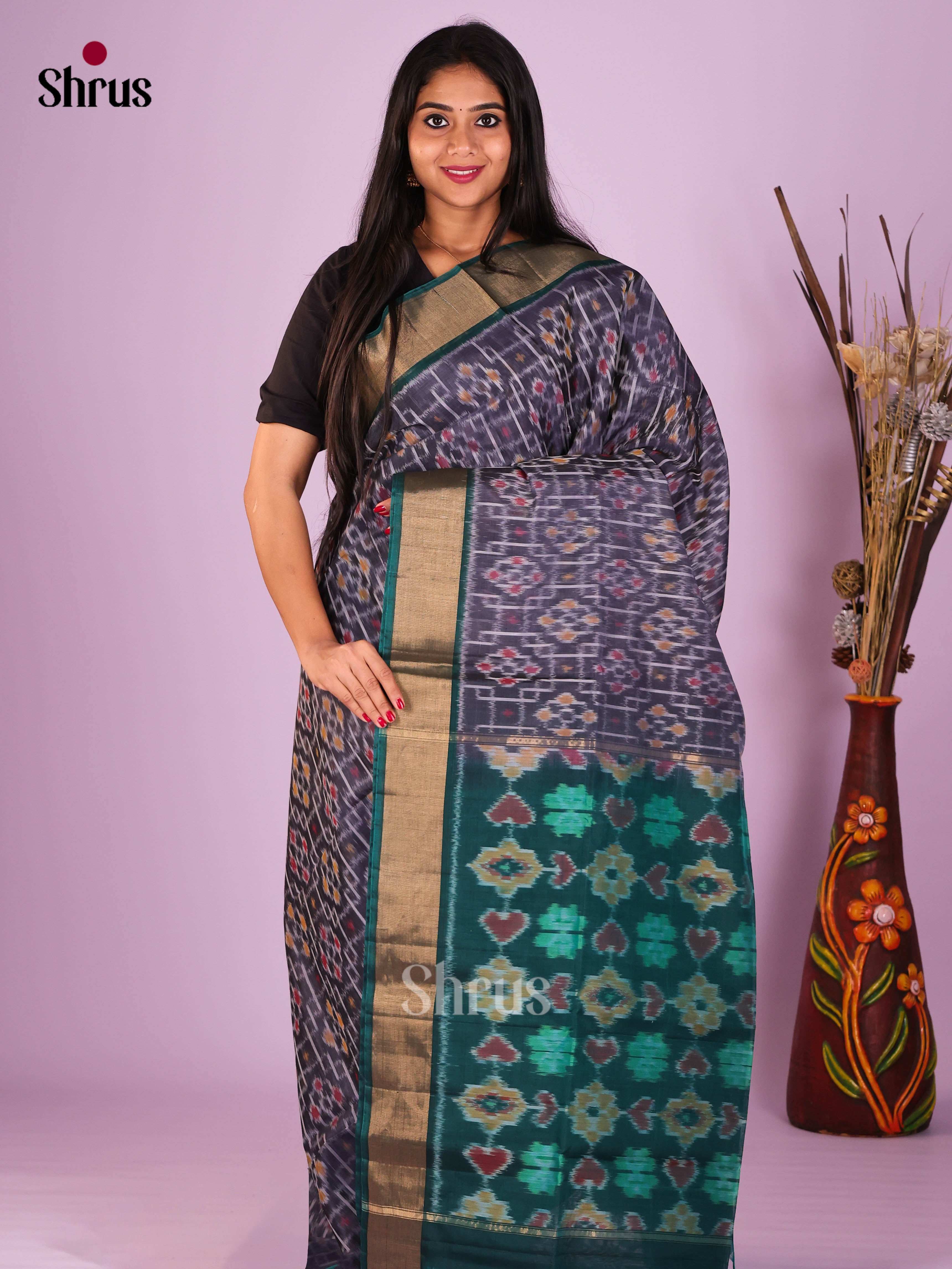 Grey & Green - Pochampally sico Saree - Shop on Shrus.com