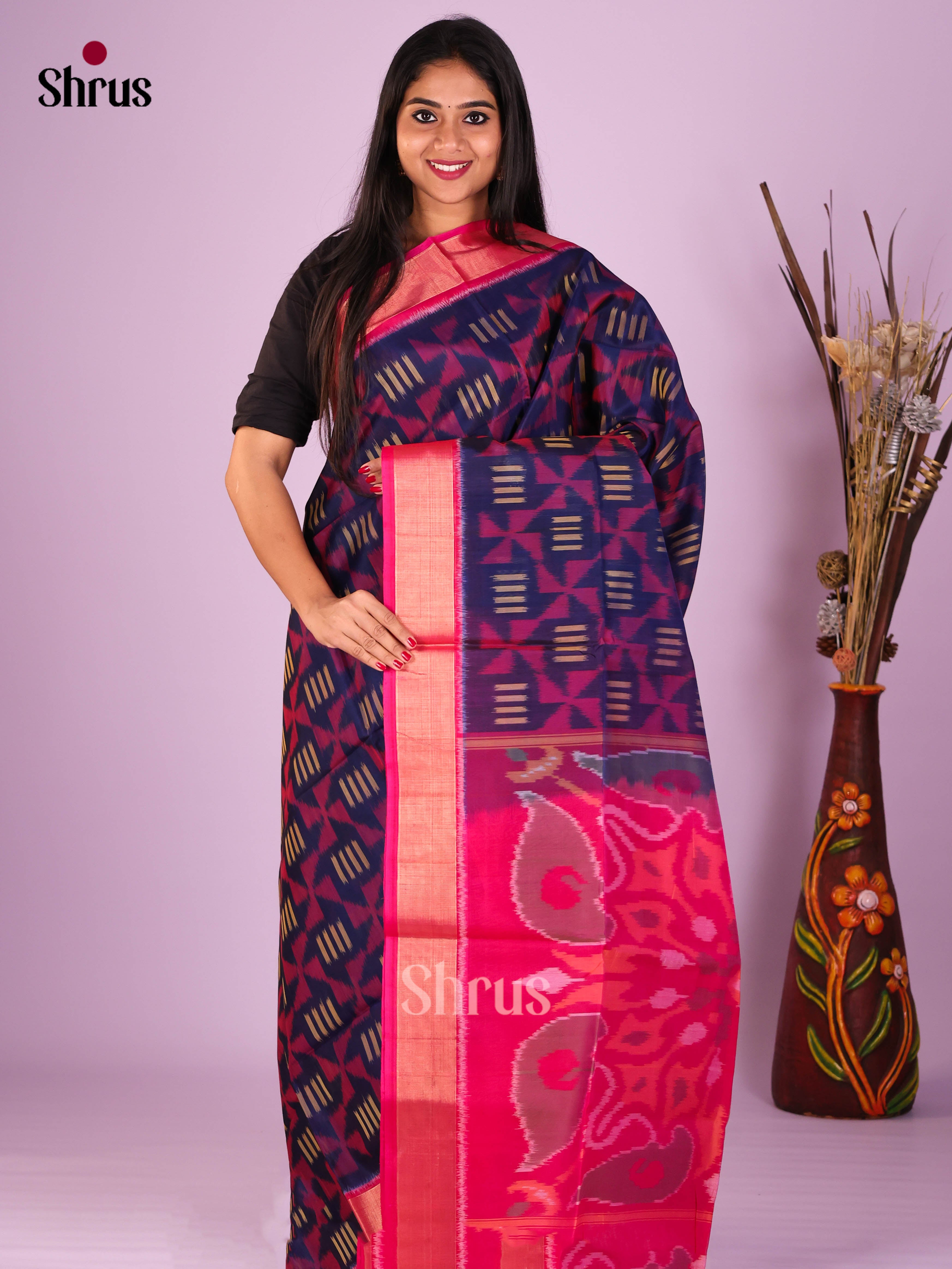 Blue & Pink  - Pochampally sico Saree