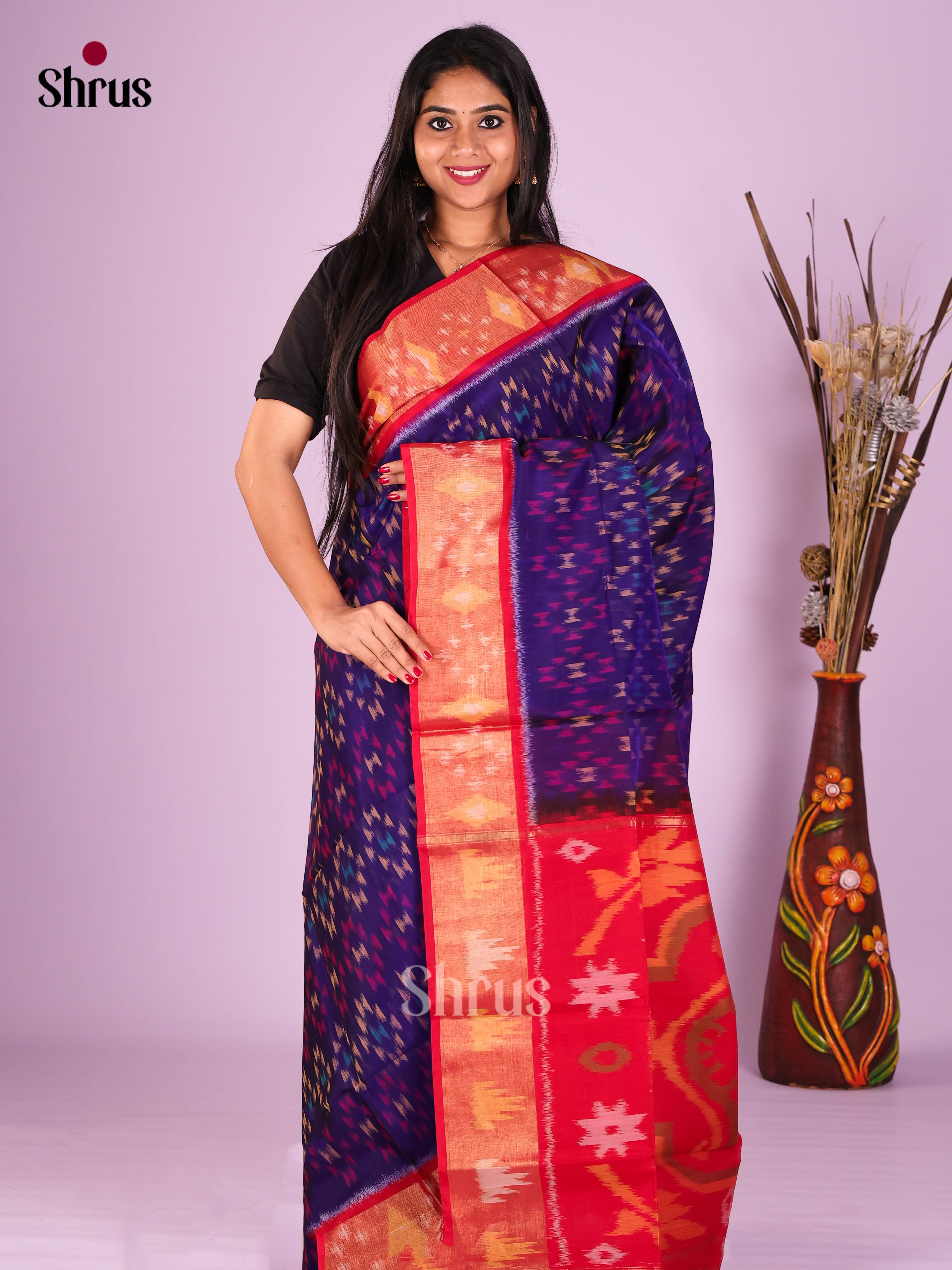 Blue & Red- Pochampally sico Saree