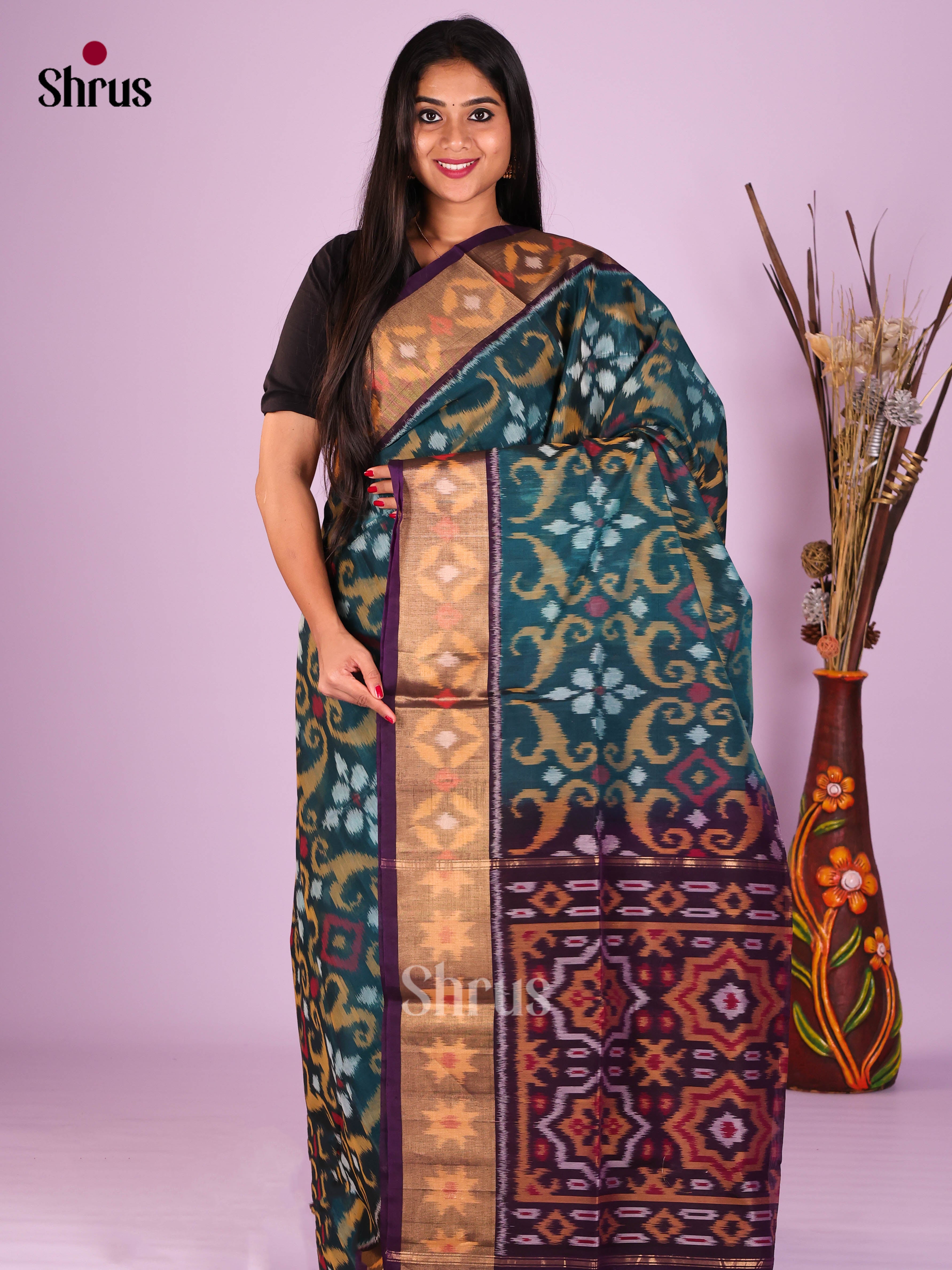 Peacock Green & Violet - Pochampally sico Saree - Shop on Shrus.com