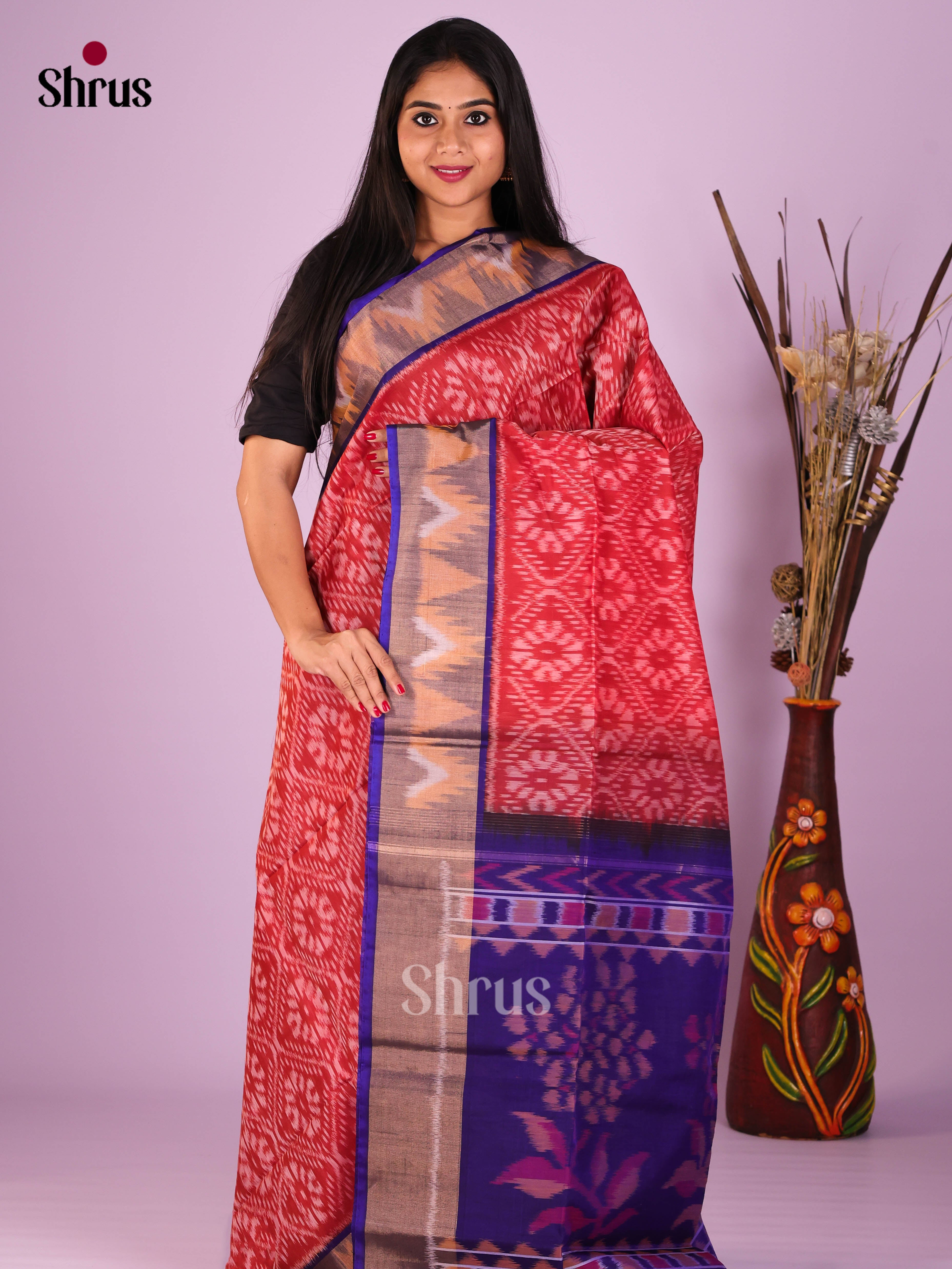 Red & Blue - Pochampally sico Saree - Shop on Shrus.com