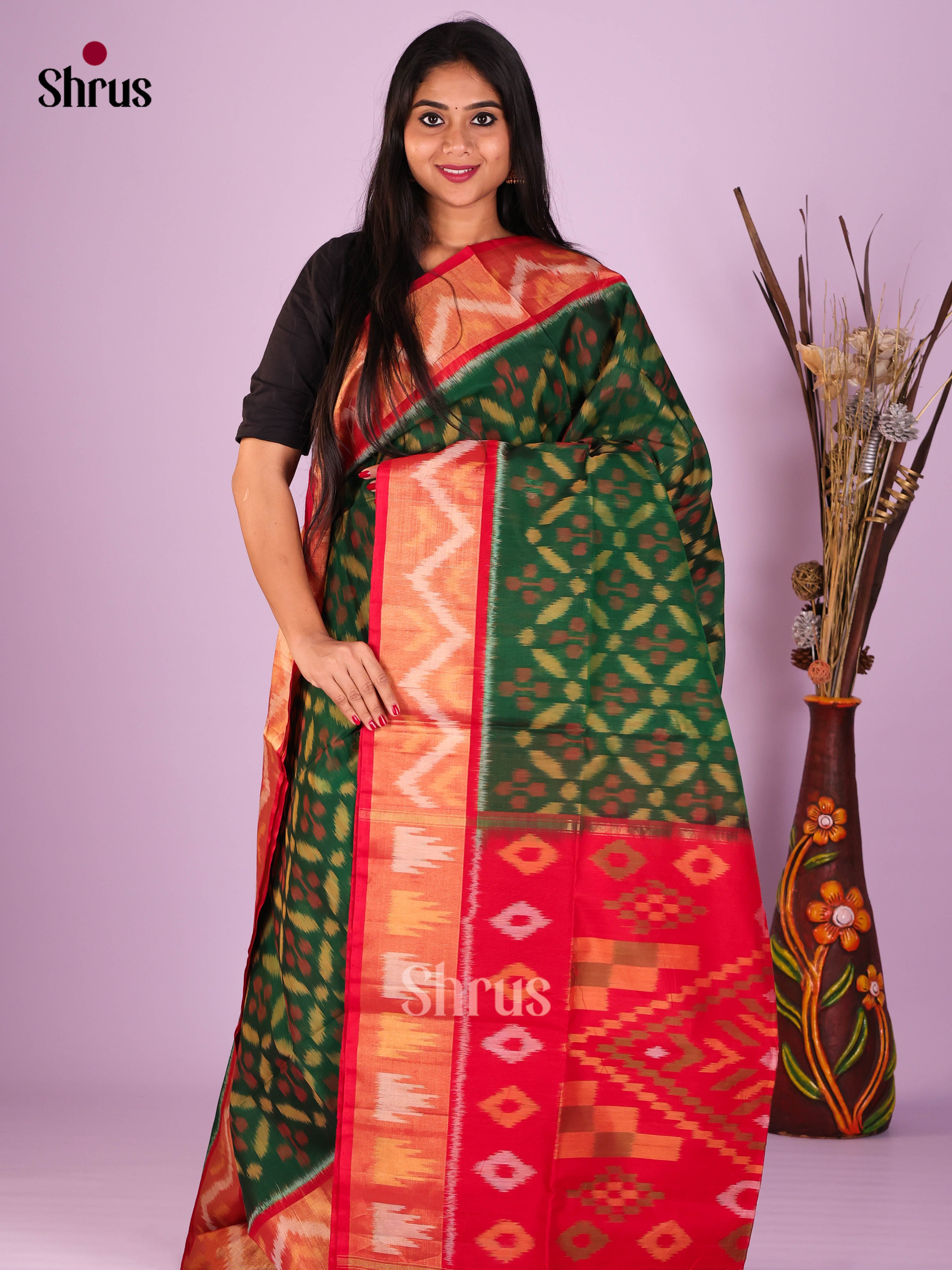 Green & Red - Pochampally sico Saree - Shop on Shrus.com