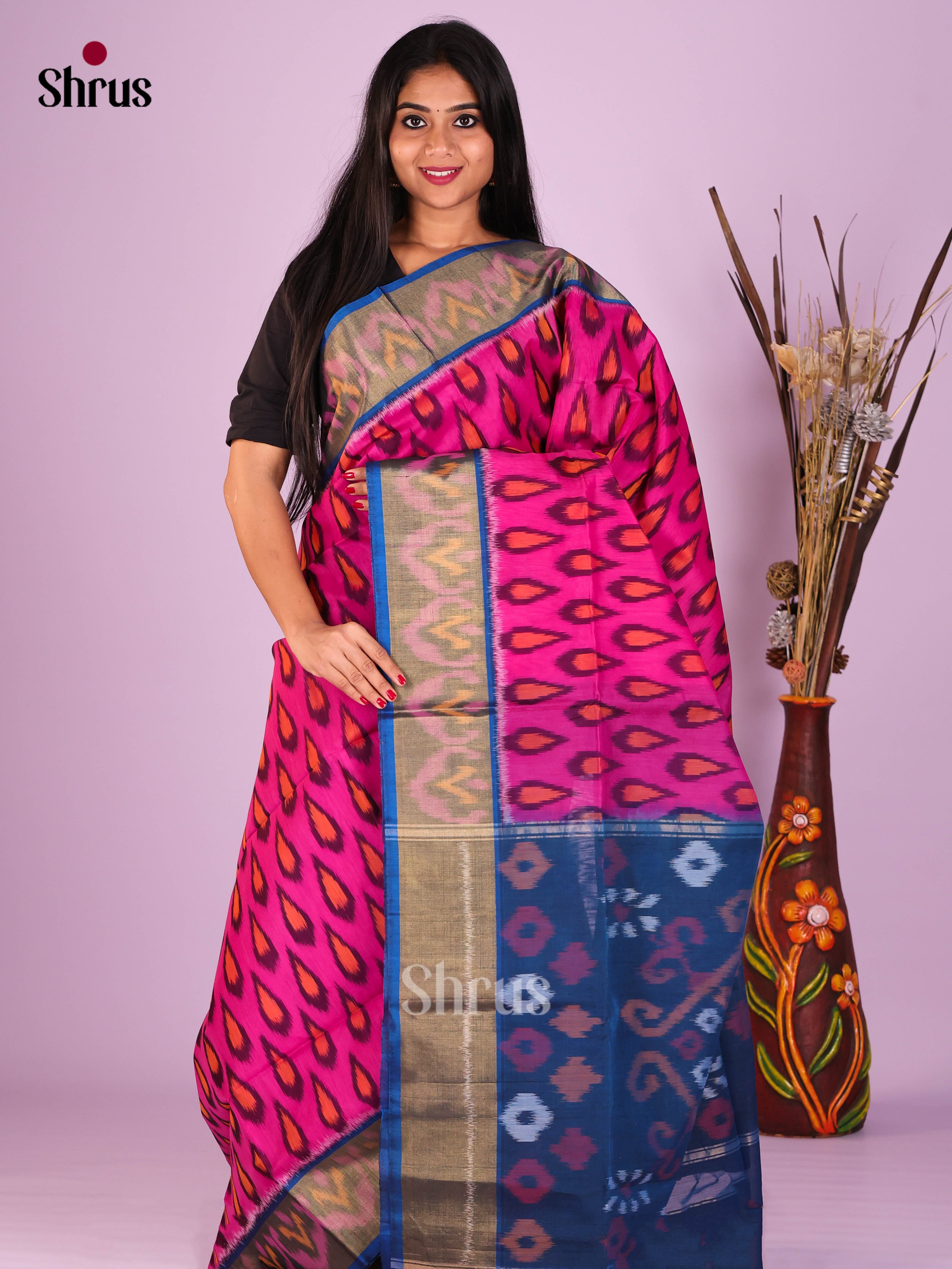 Pink & Blue- Pochampally sico Saree