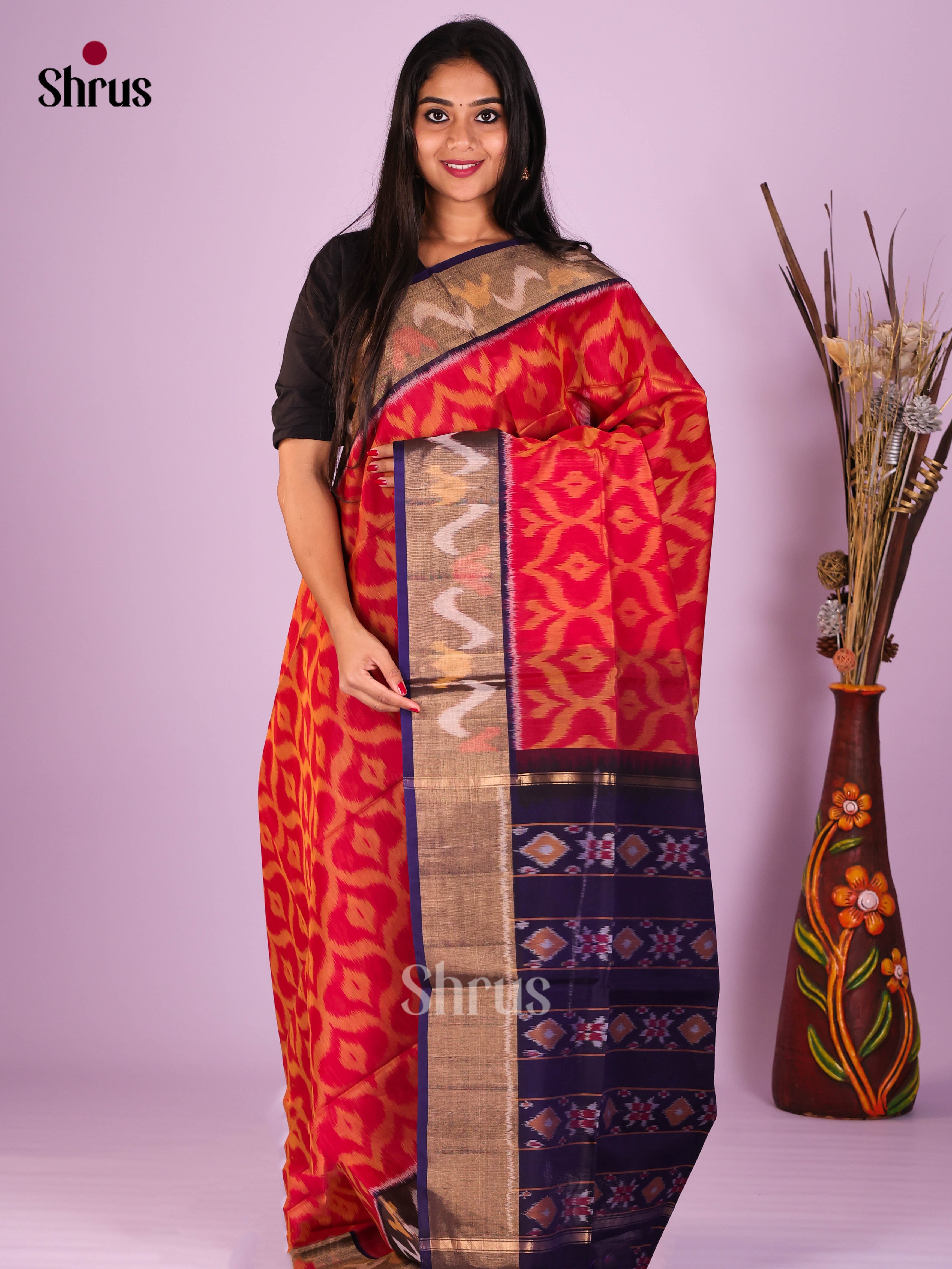Red & Blue - Pochampally sico Saree - Shop on Shrus.com