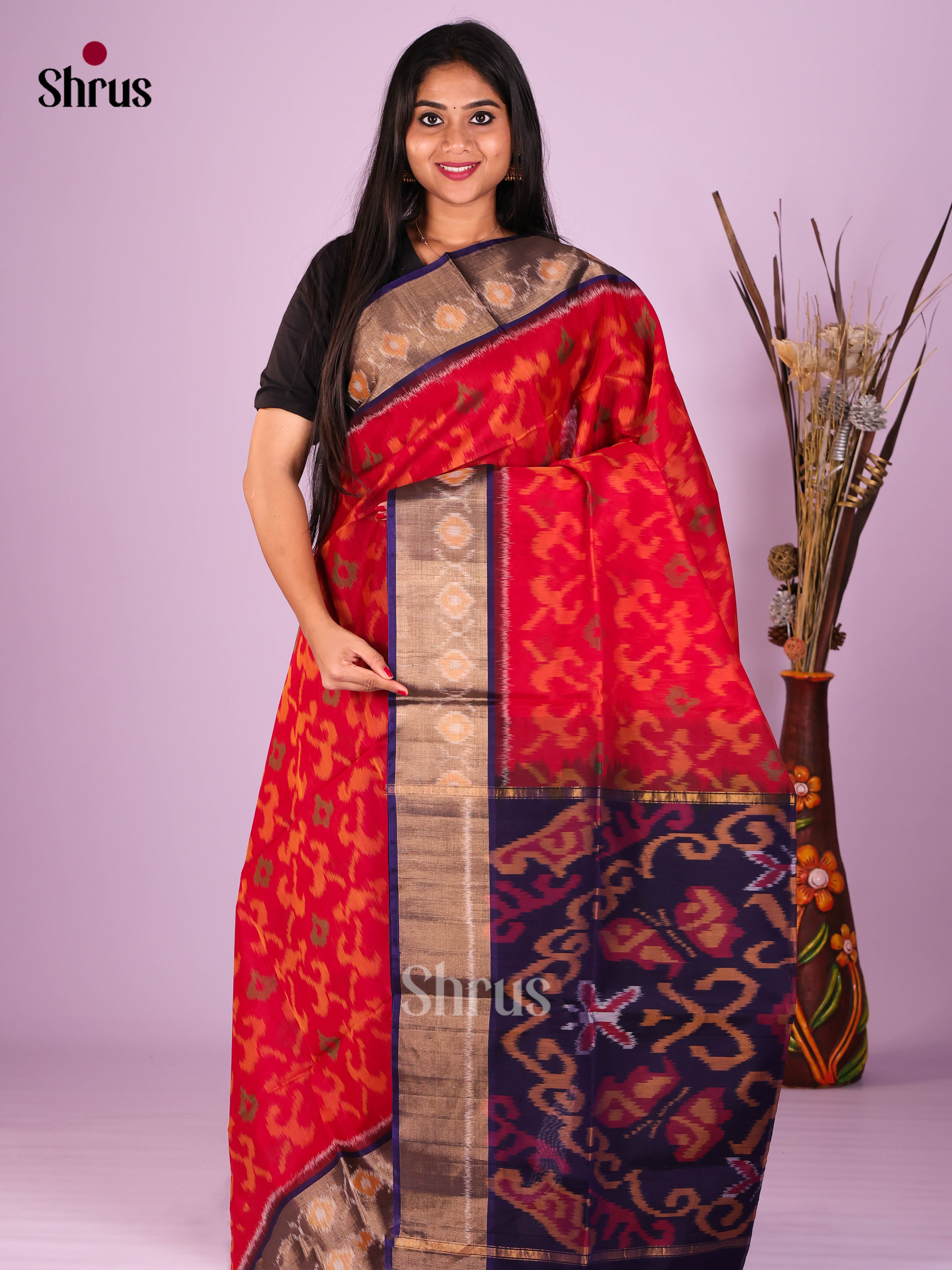 Red & Blue - Pochampally sico Saree - Shop on Shrus.com