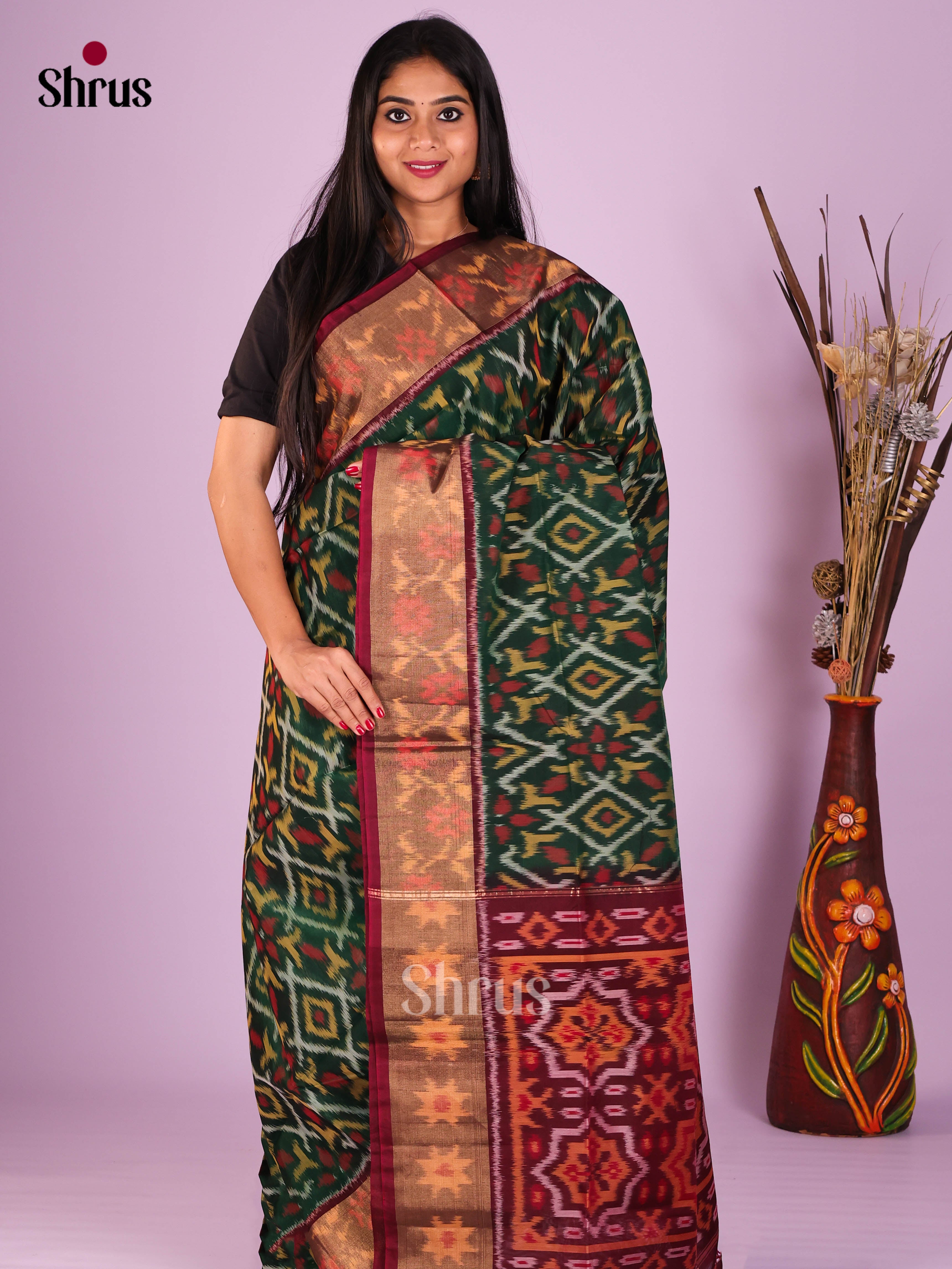 Green & Maroon - Pochampally sico Saree