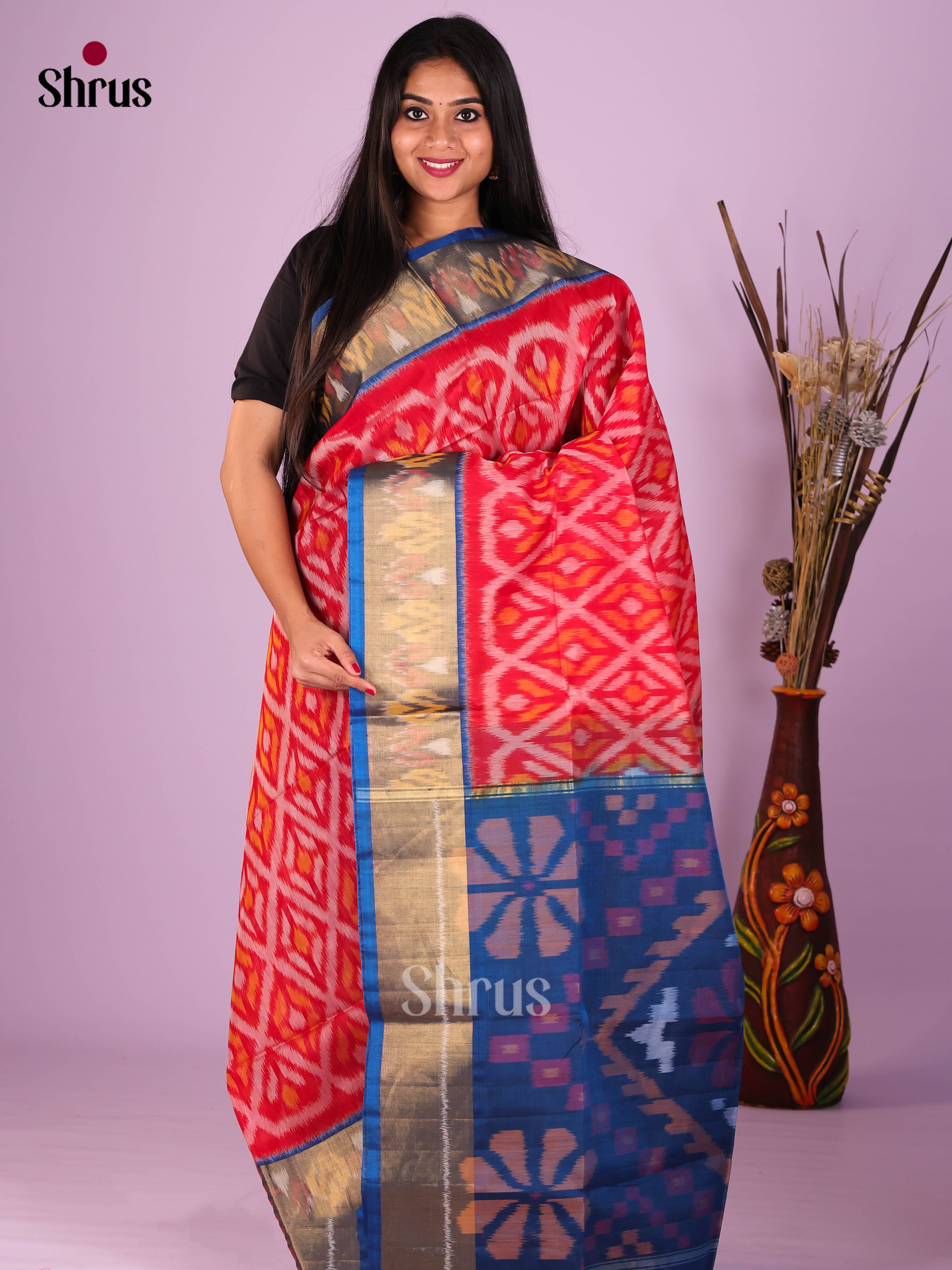 Red & Blue - Pochampally sico Saree - Shop on Shrus.com