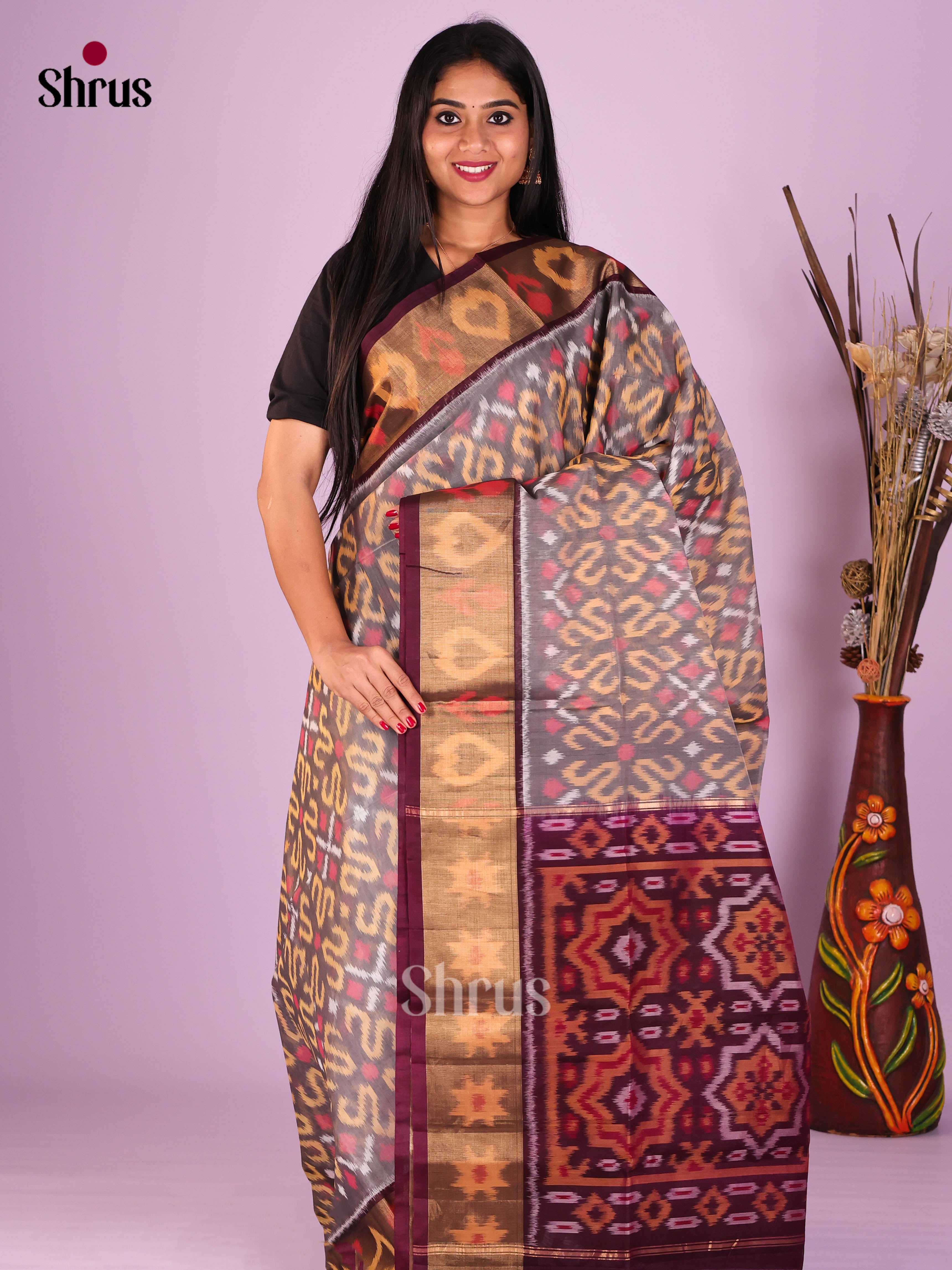 Grey & Maroon - Pochampally sico Saree - Shop on Shrus.com