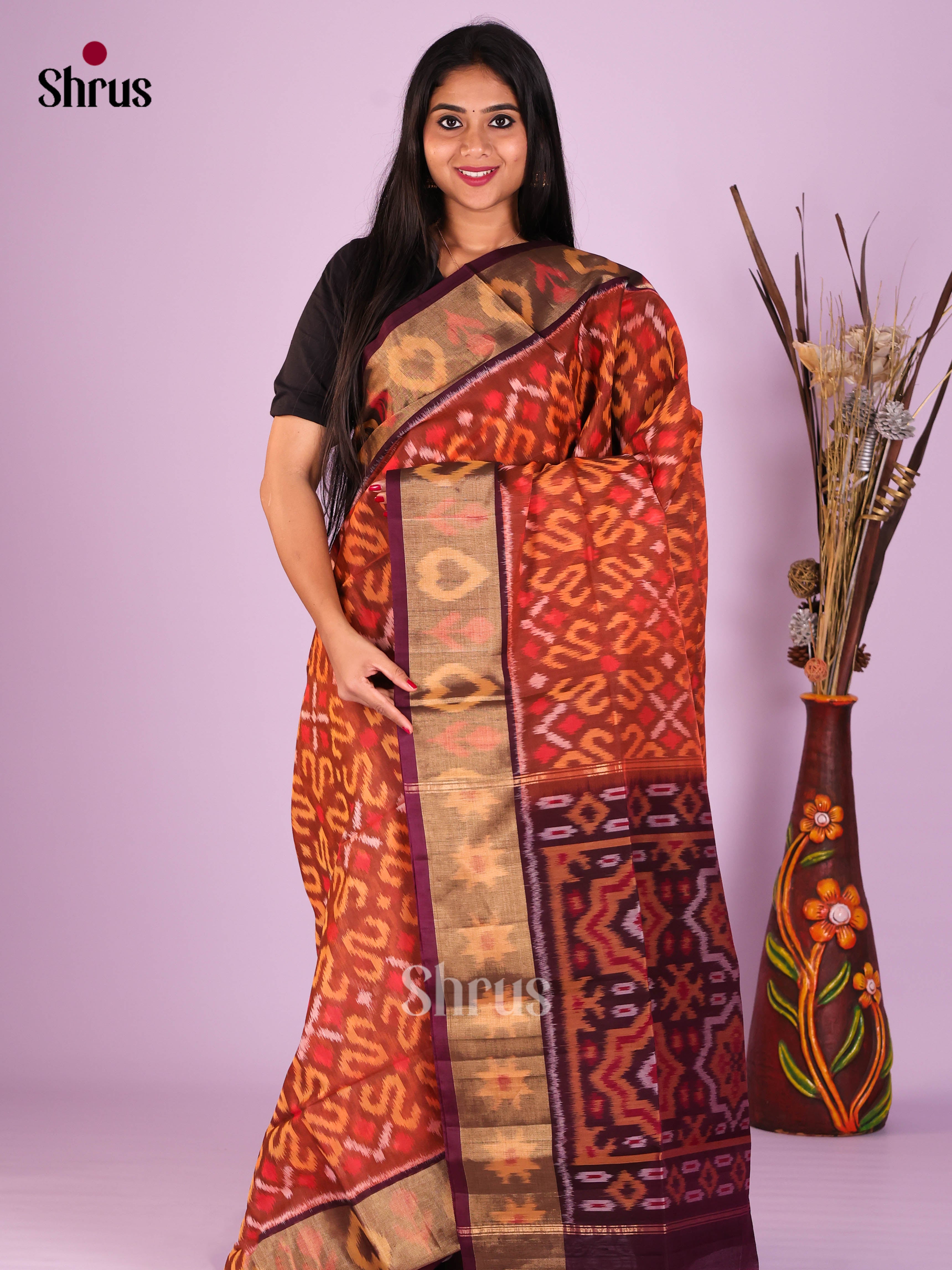 Brown & Maroon - Pochampally sico Saree