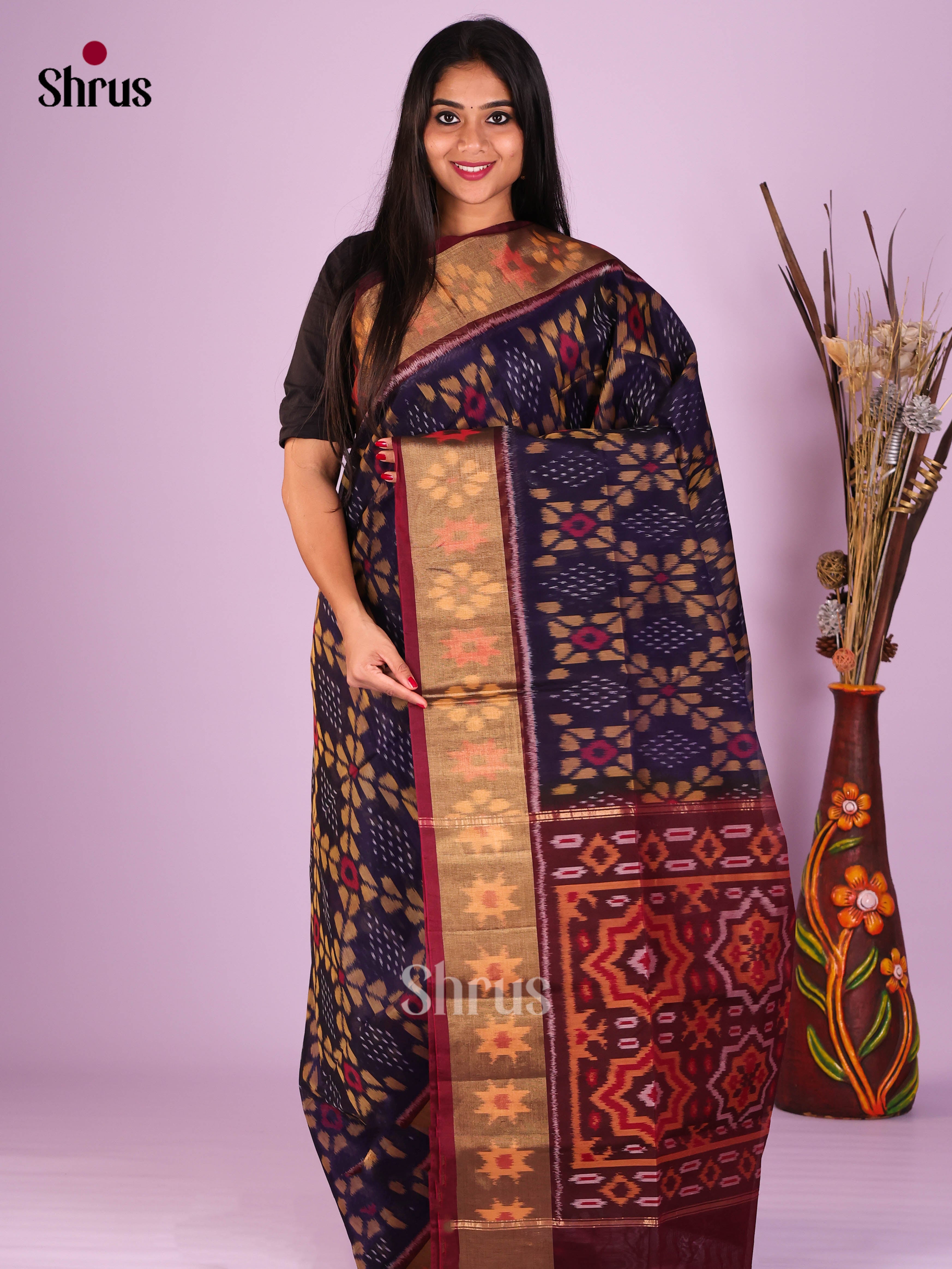 Blue & Maroon - Pochampally sico Saree