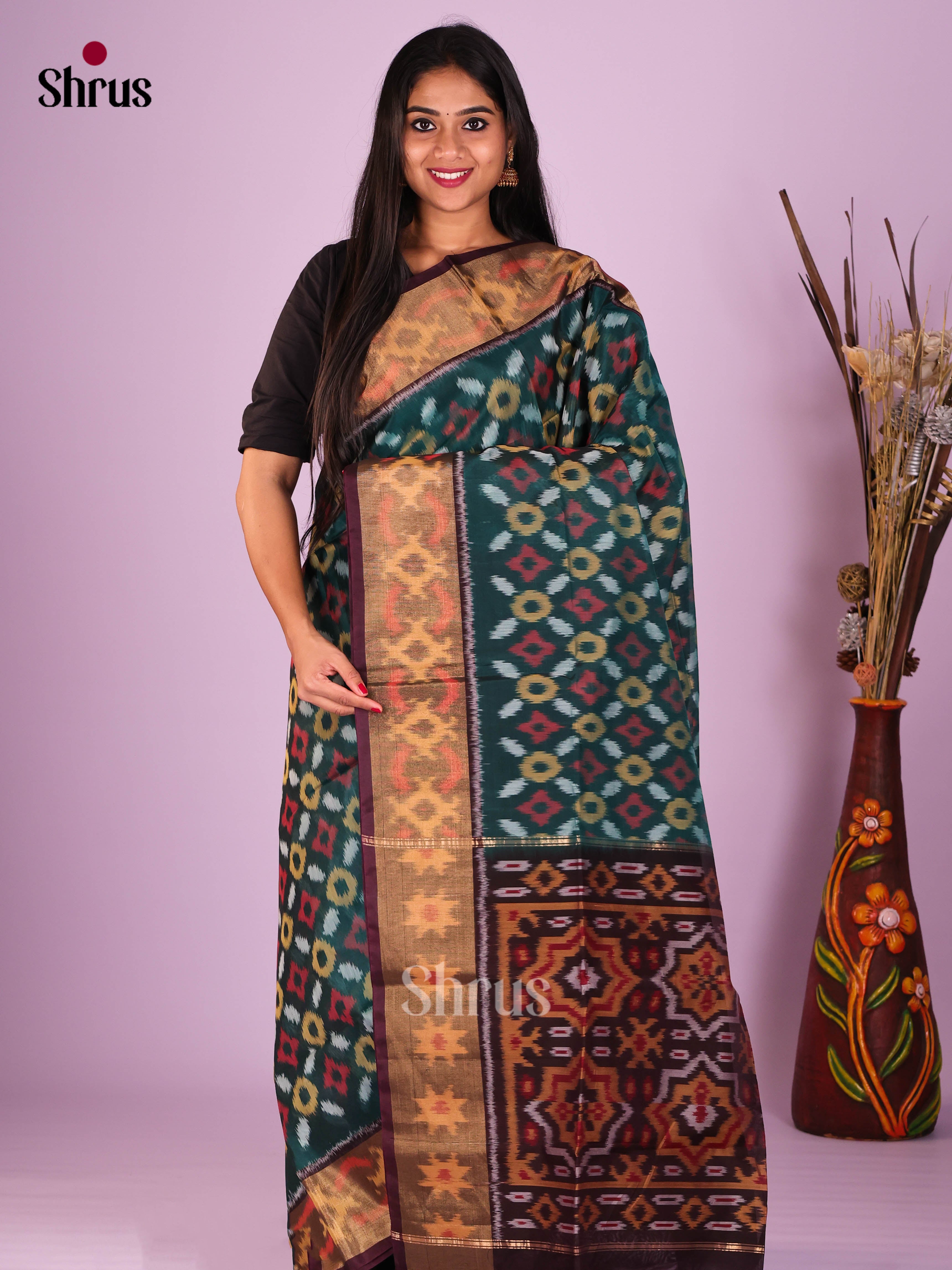 Green & Brown - Pochampally sico Saree