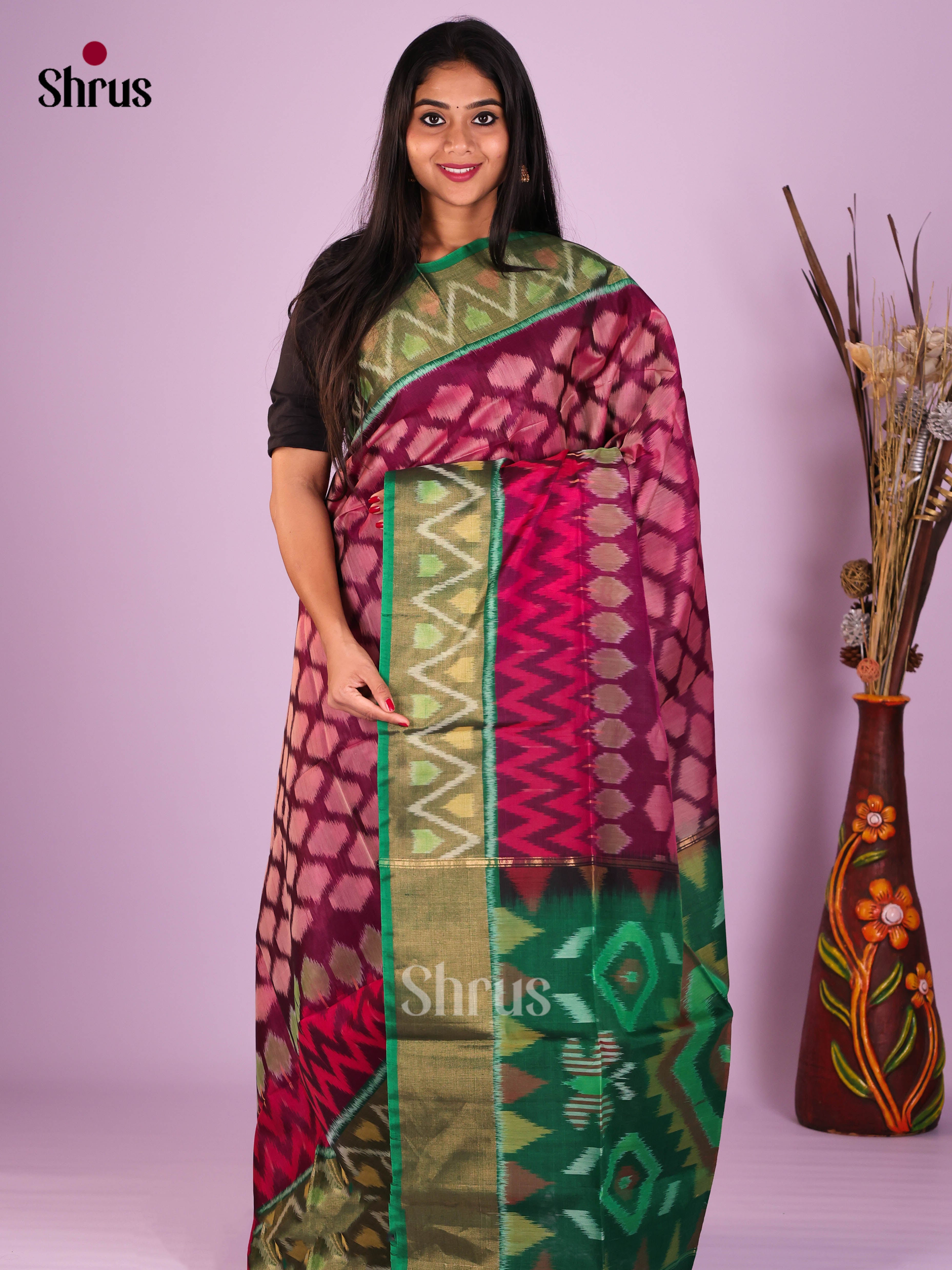 Maroon & Green - Pochampally sico Saree
