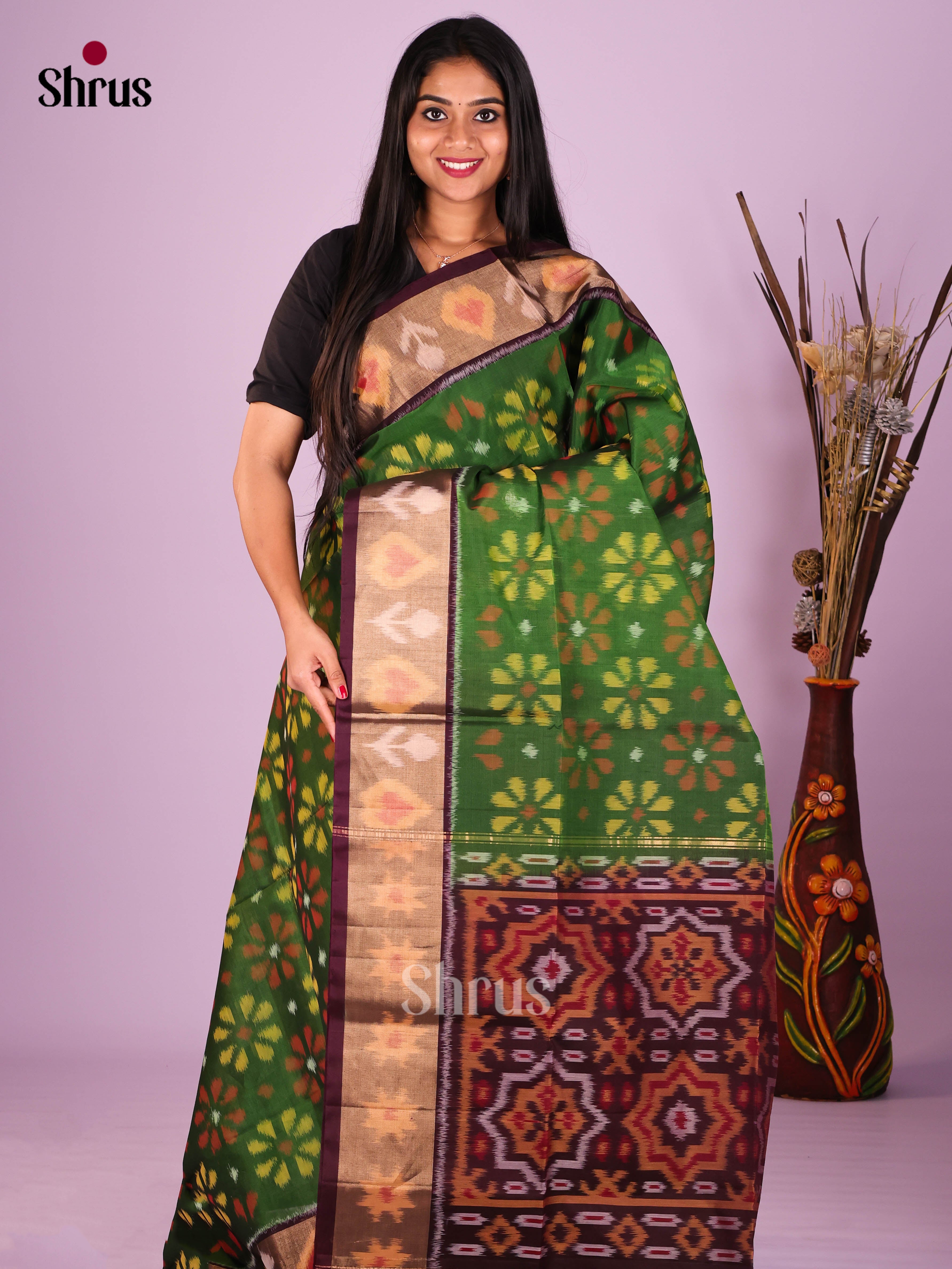 Green & Maroon  - Pochampally sico Saree - Shop on Shrus.com