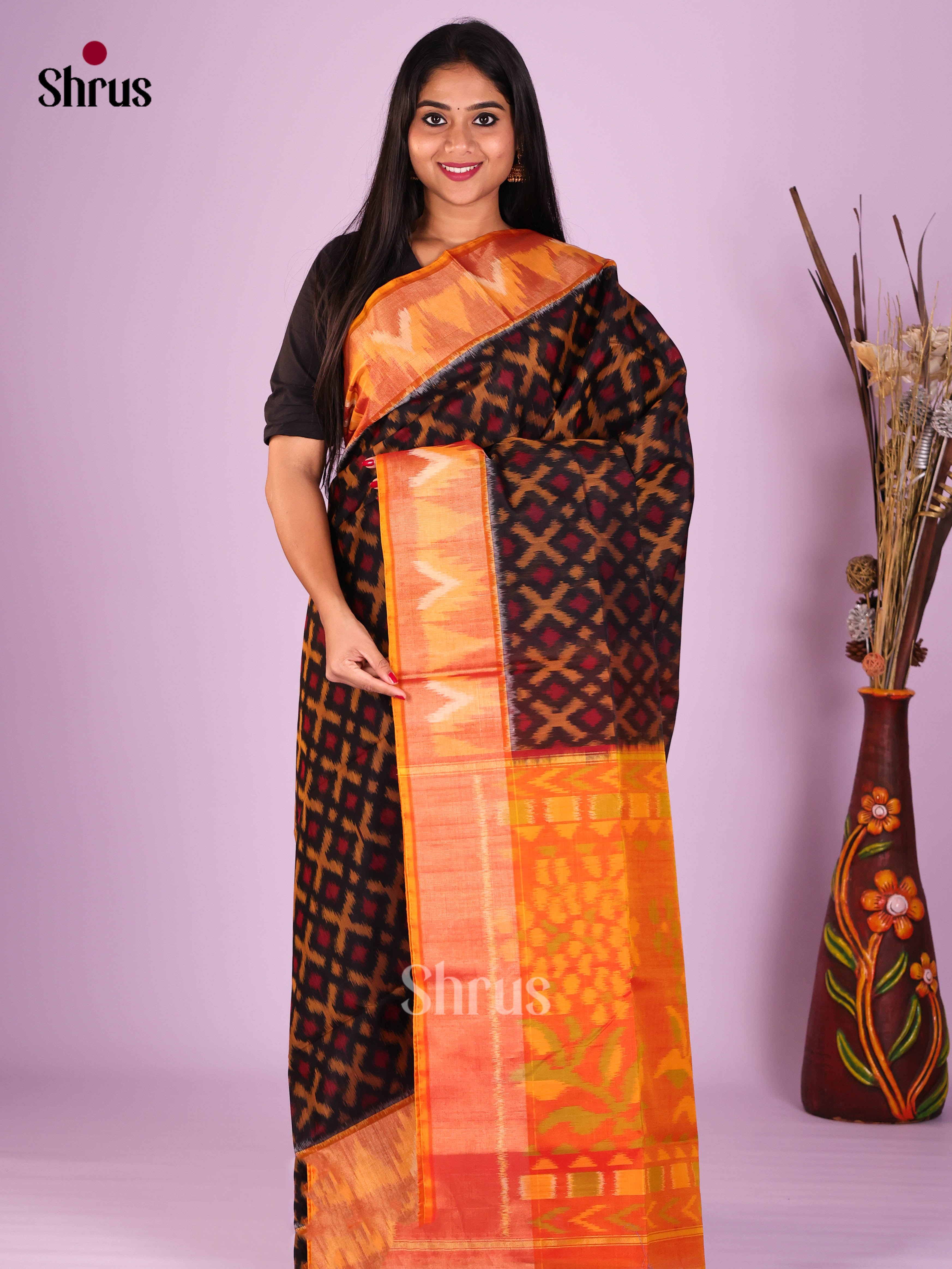 Black & Orange - Pochampally sico Saree