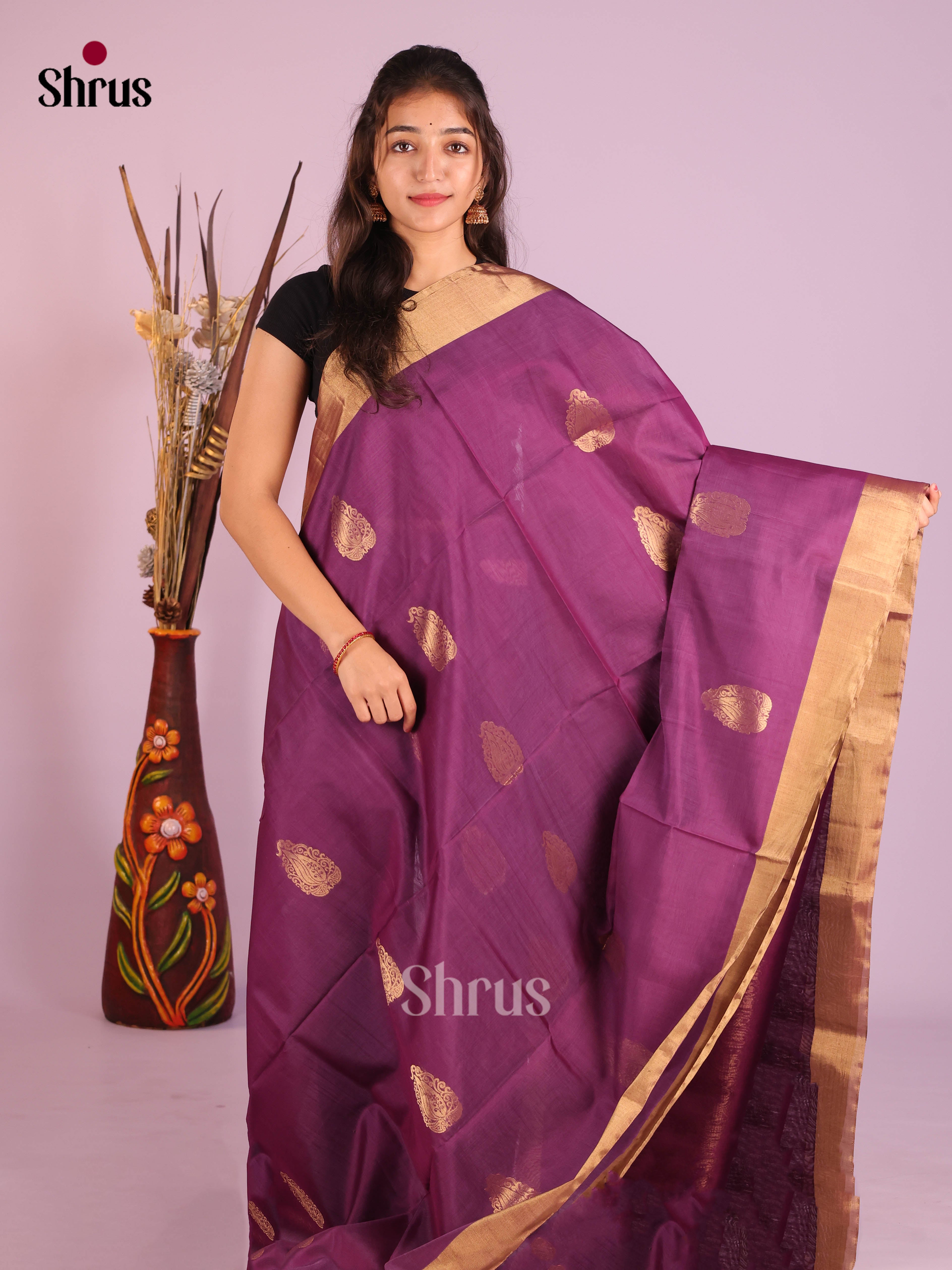 Purple -Timeless Silk Cotton Saree - Shop on Shrus.com