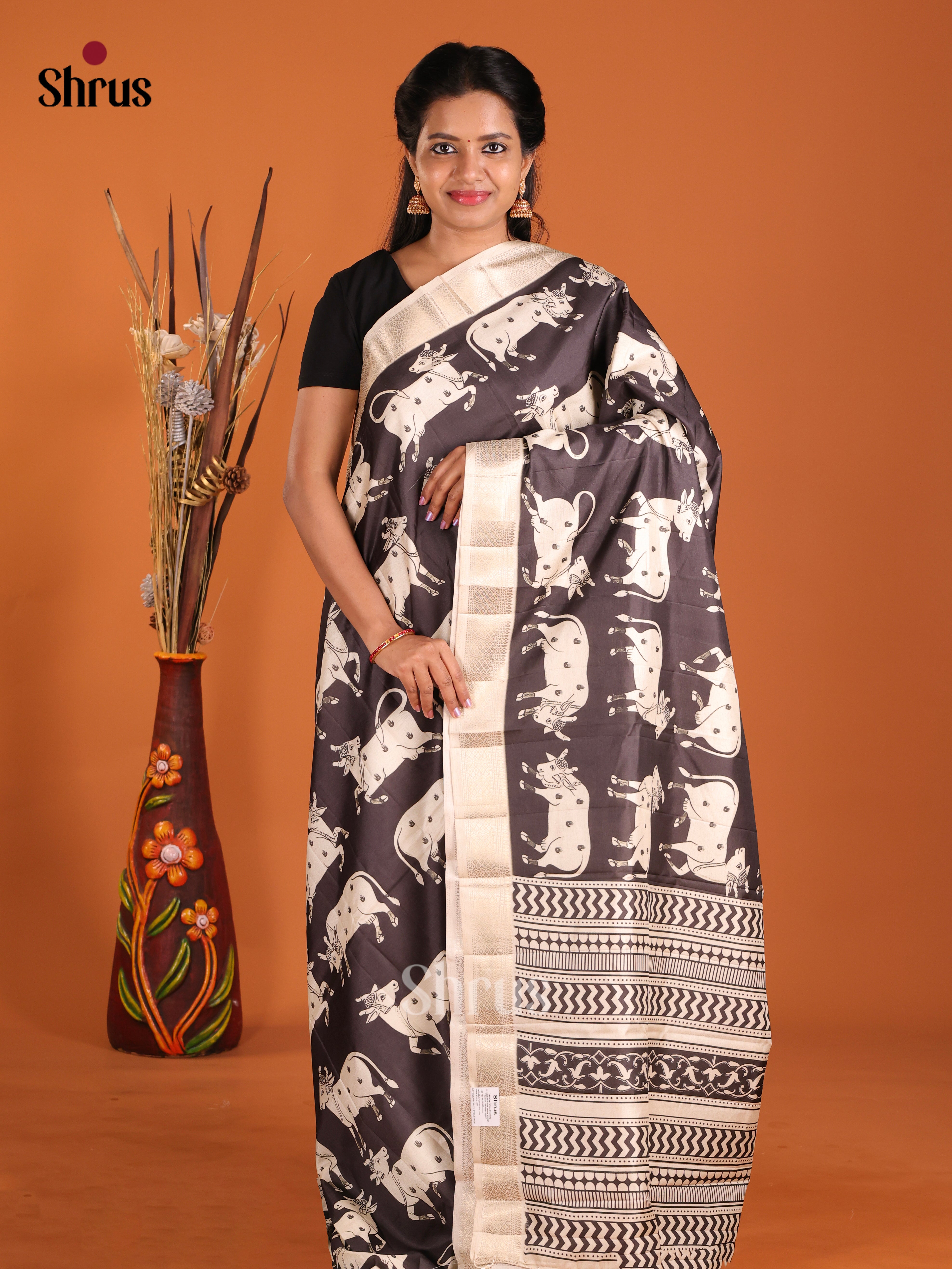 Black & Cream - Semi Tussar Saree