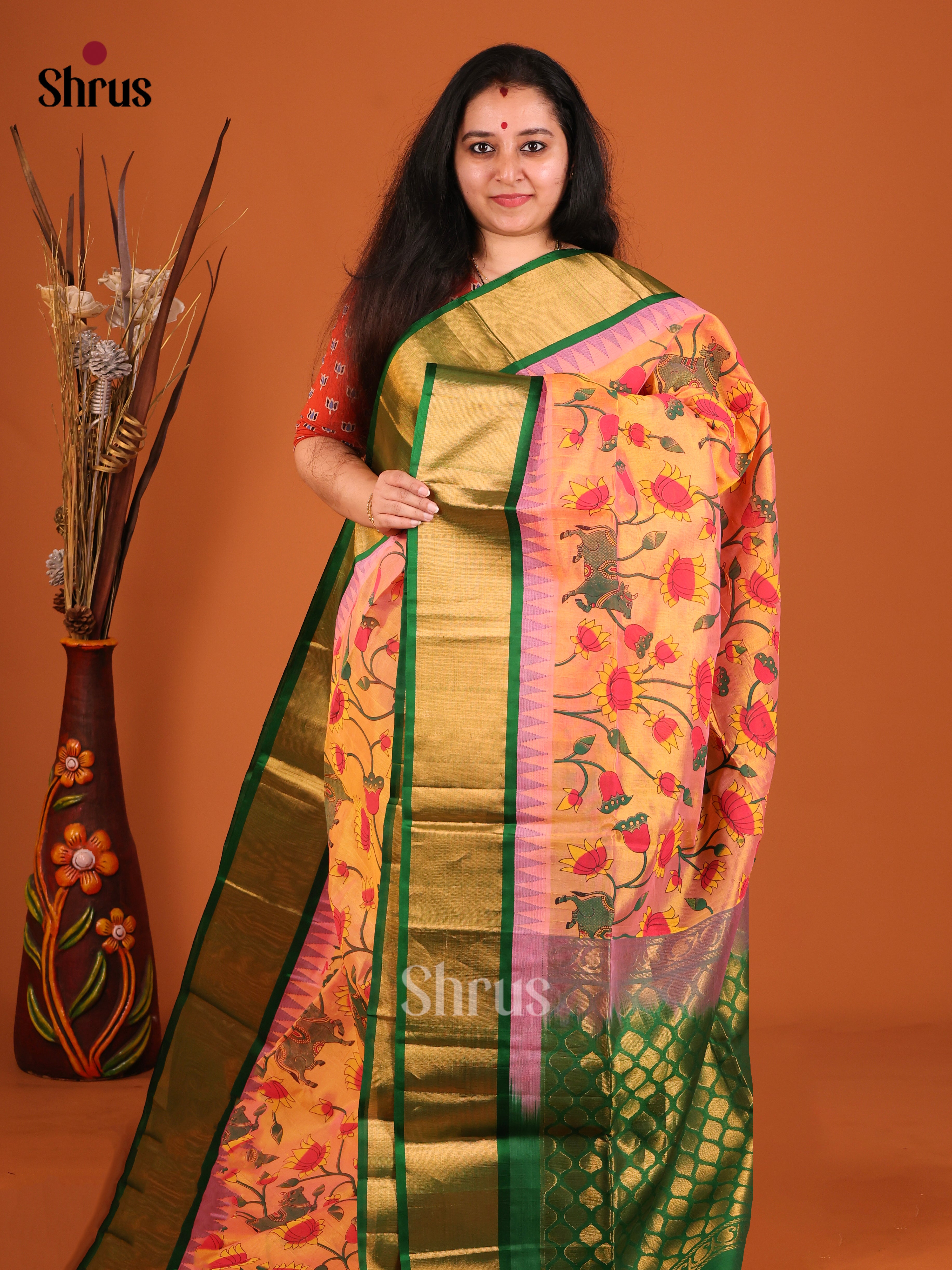 DIS17179 - Temple-border Saree - Shop on Shrus.com