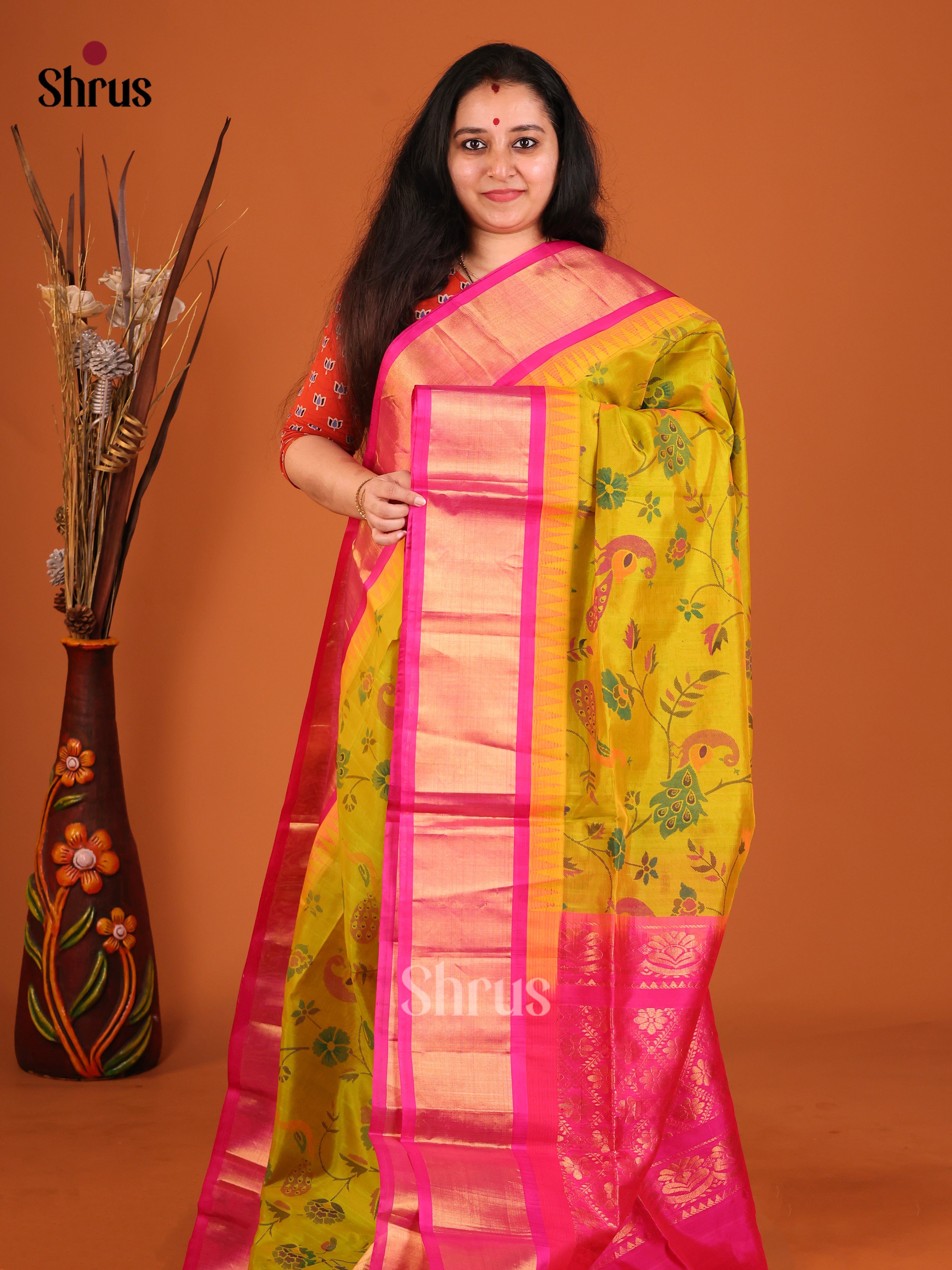 DIS17186 - Temple-border Saree - Shop on Shrus.com