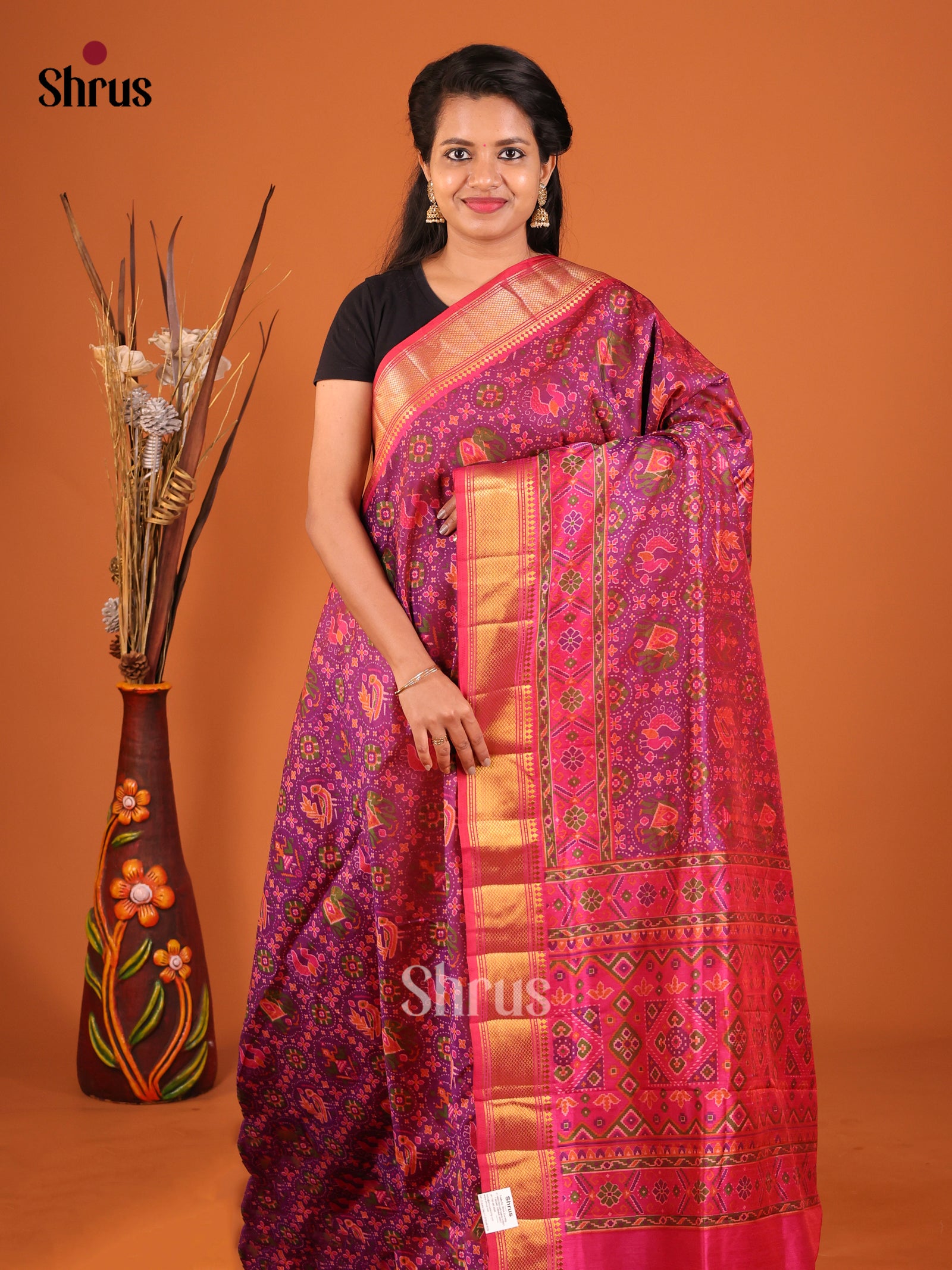 Purple & Pink - Semi Patola Saree