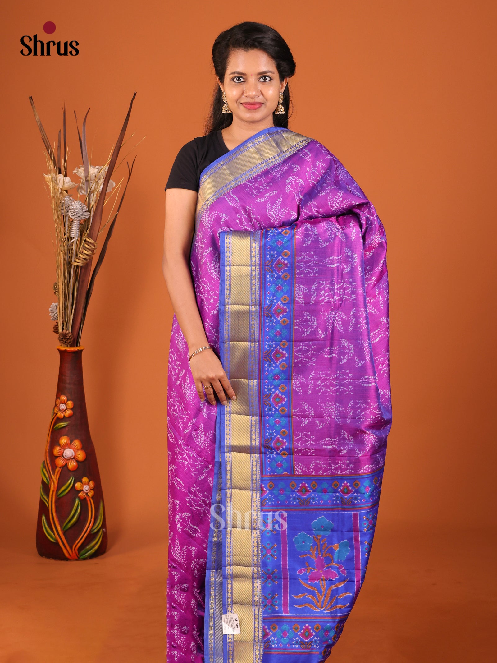 Purple & Blue - Semi Patola Saree