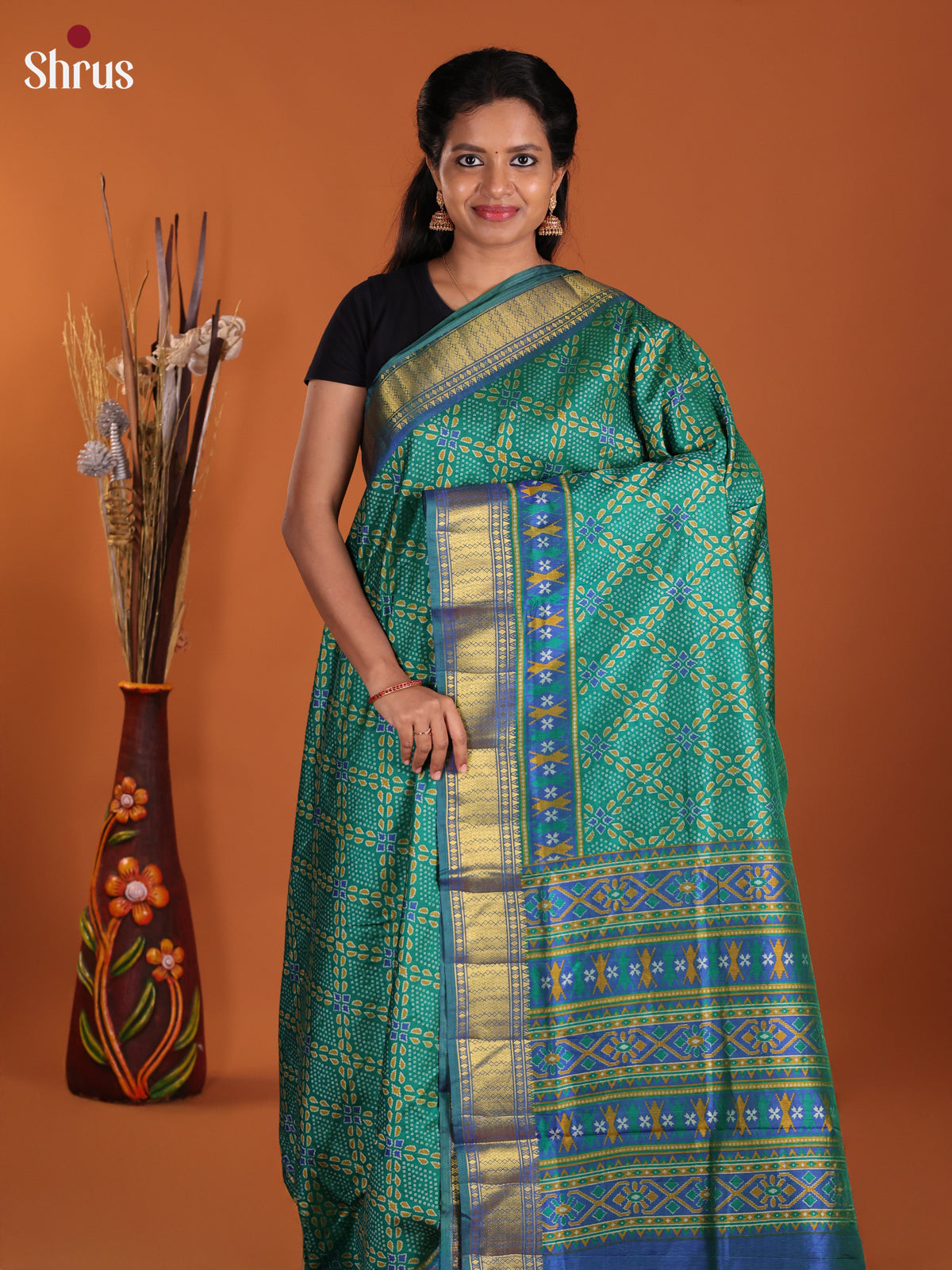 Green & Blue - Semi Patola Saree