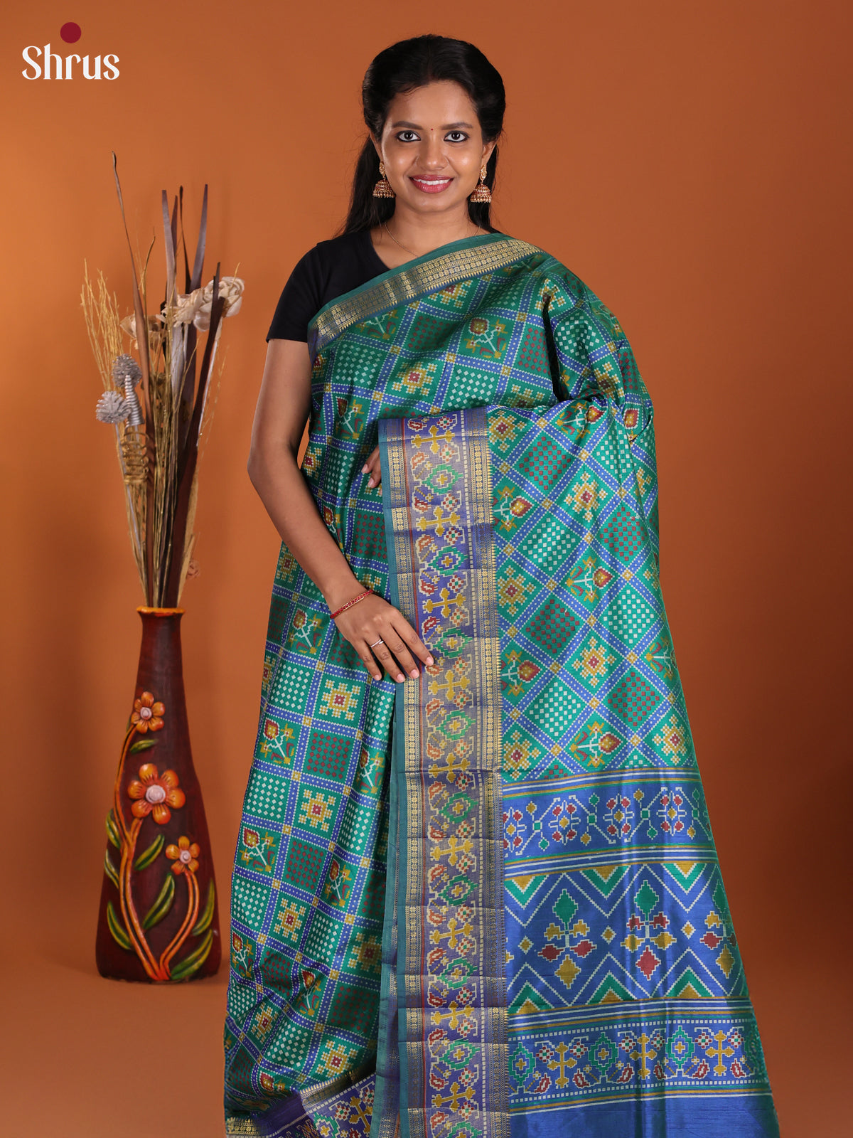 Green & Blue - Semi Patola Saree
