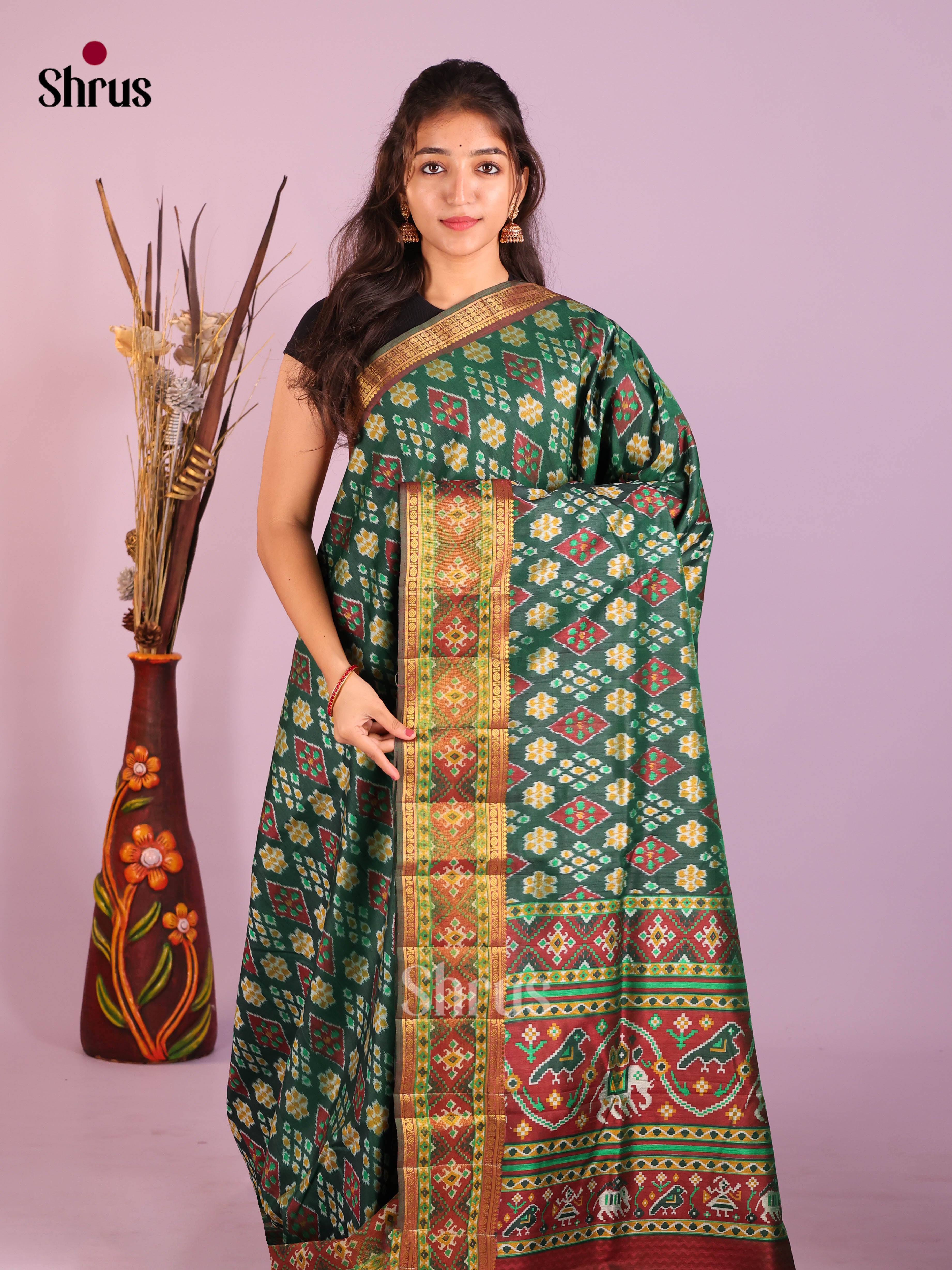 Green & Brown - Semi Patola Saree