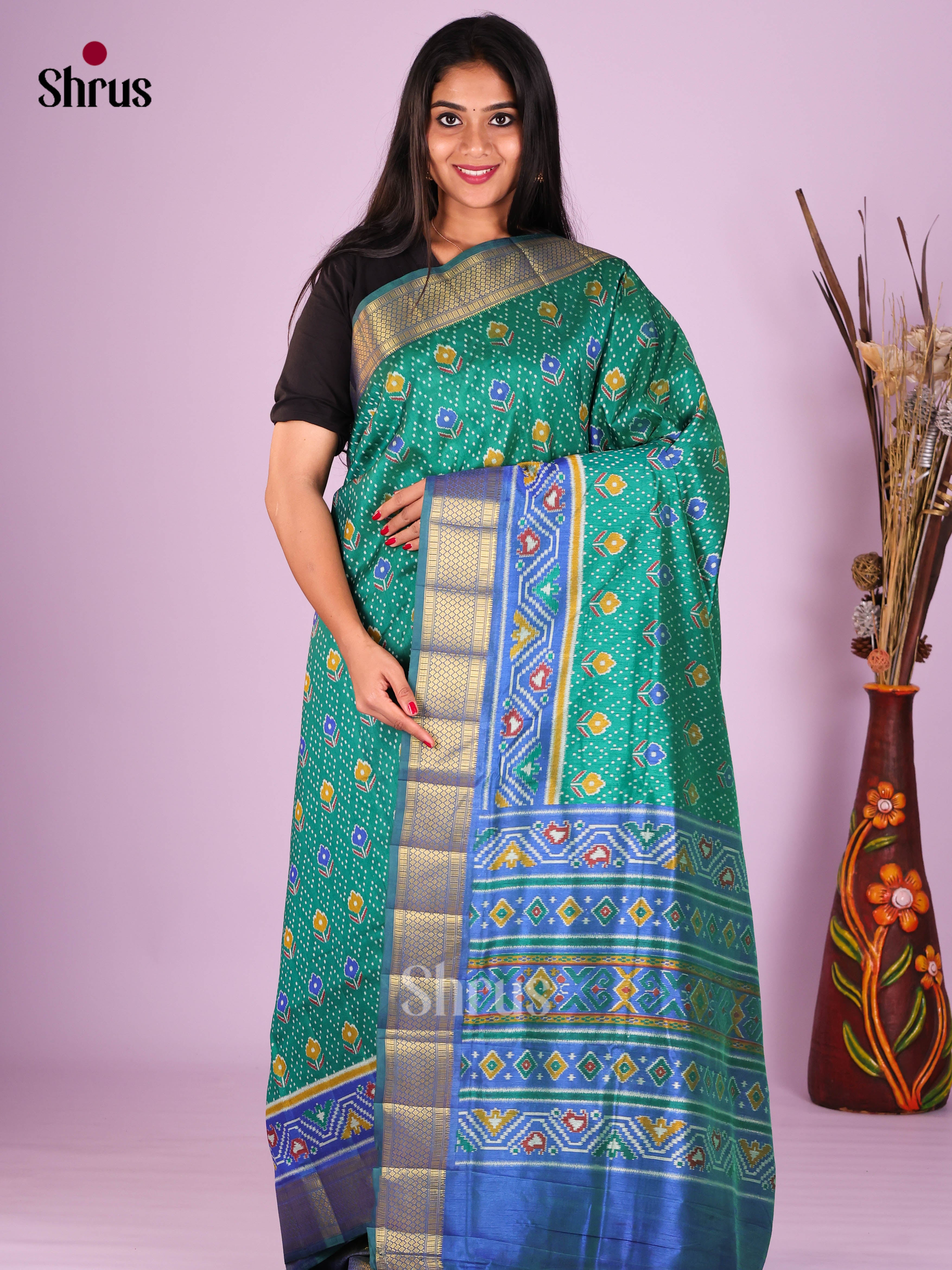 Green & Blue - Semi Patola Saree