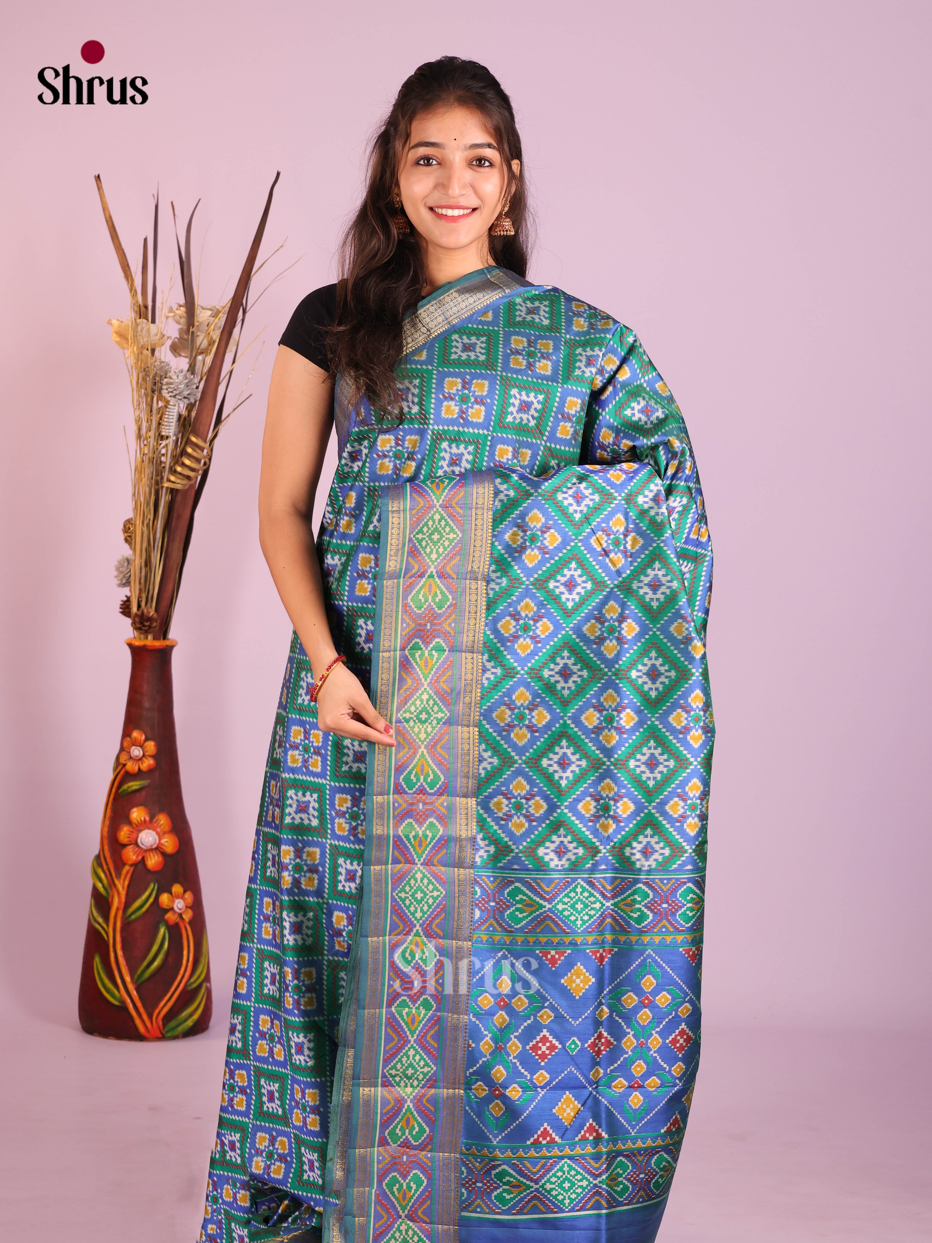 Green & Blue - Semi Patola Saree