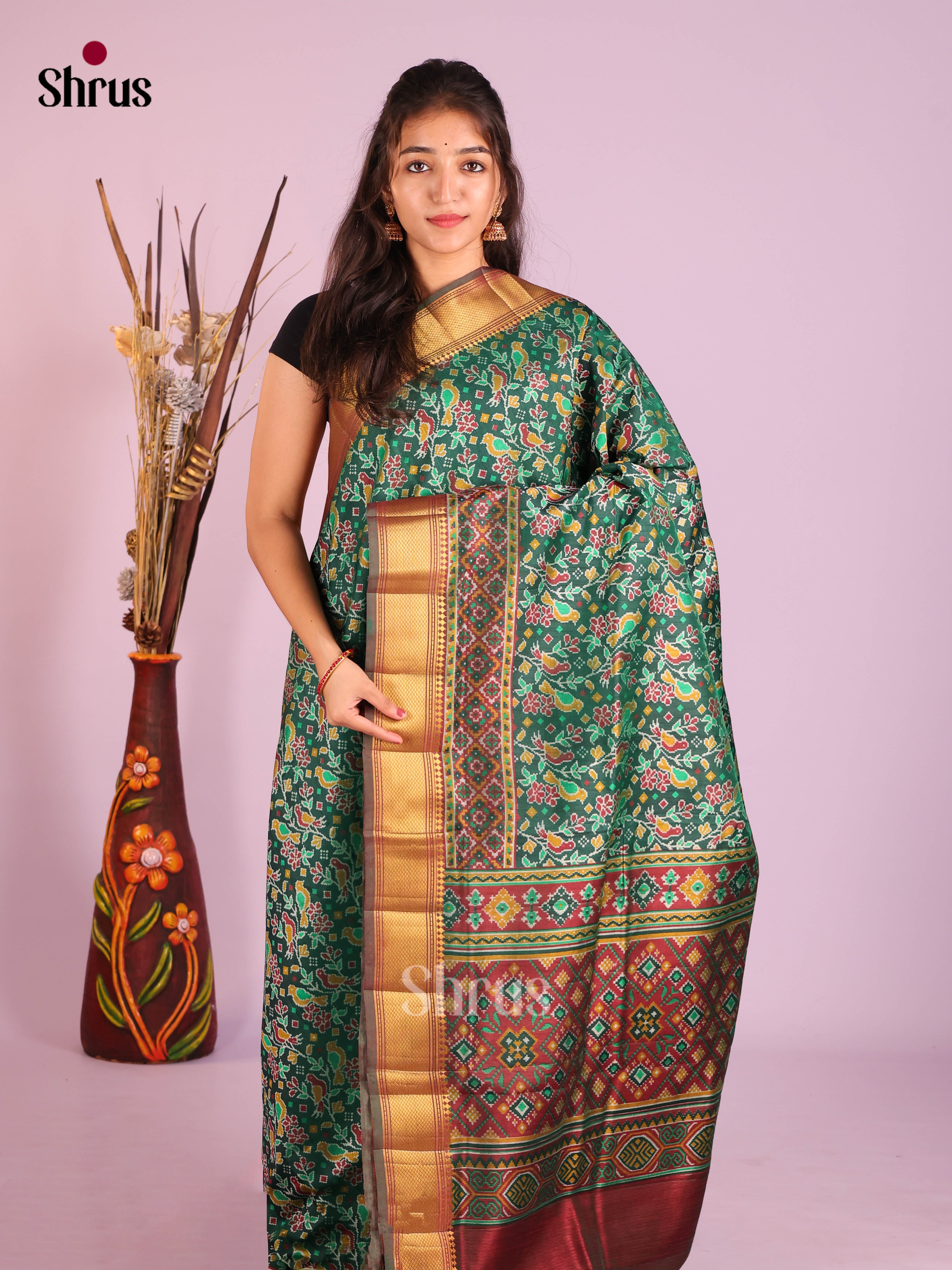 Green & Brown - Semi Patola Saree