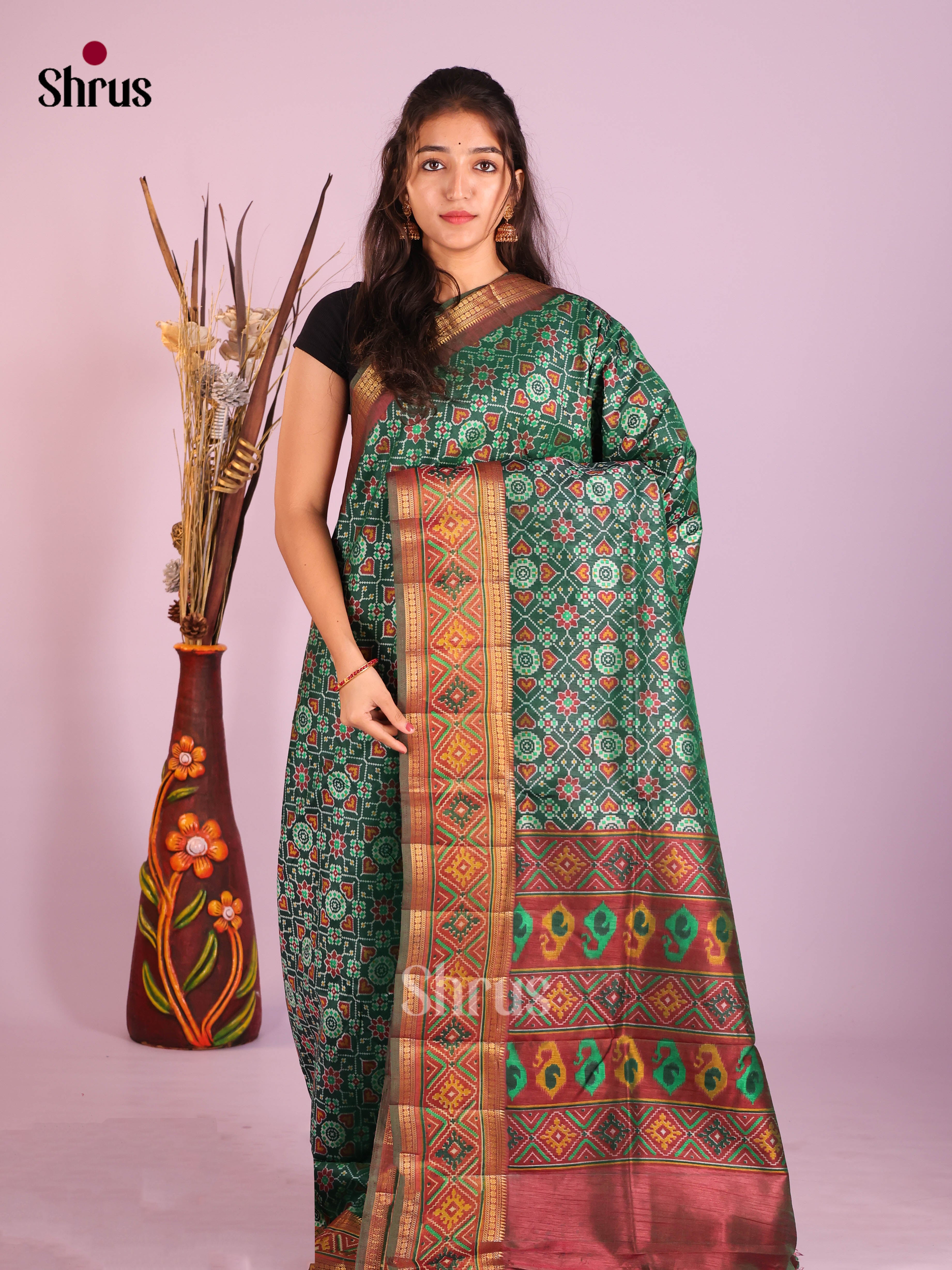 Green & Brown - Semi Patola Saree