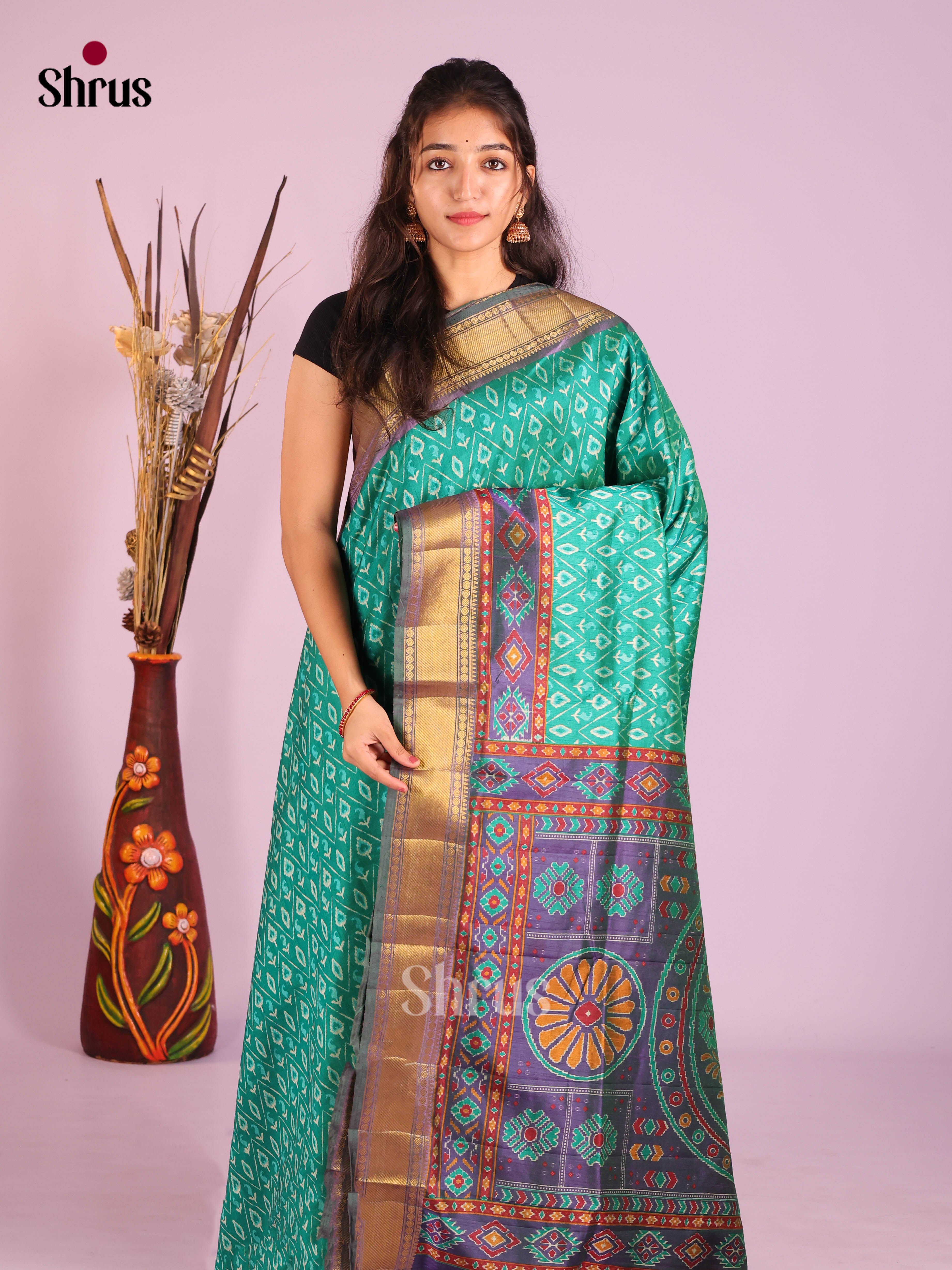 Green & purple - Semi Patola Saree