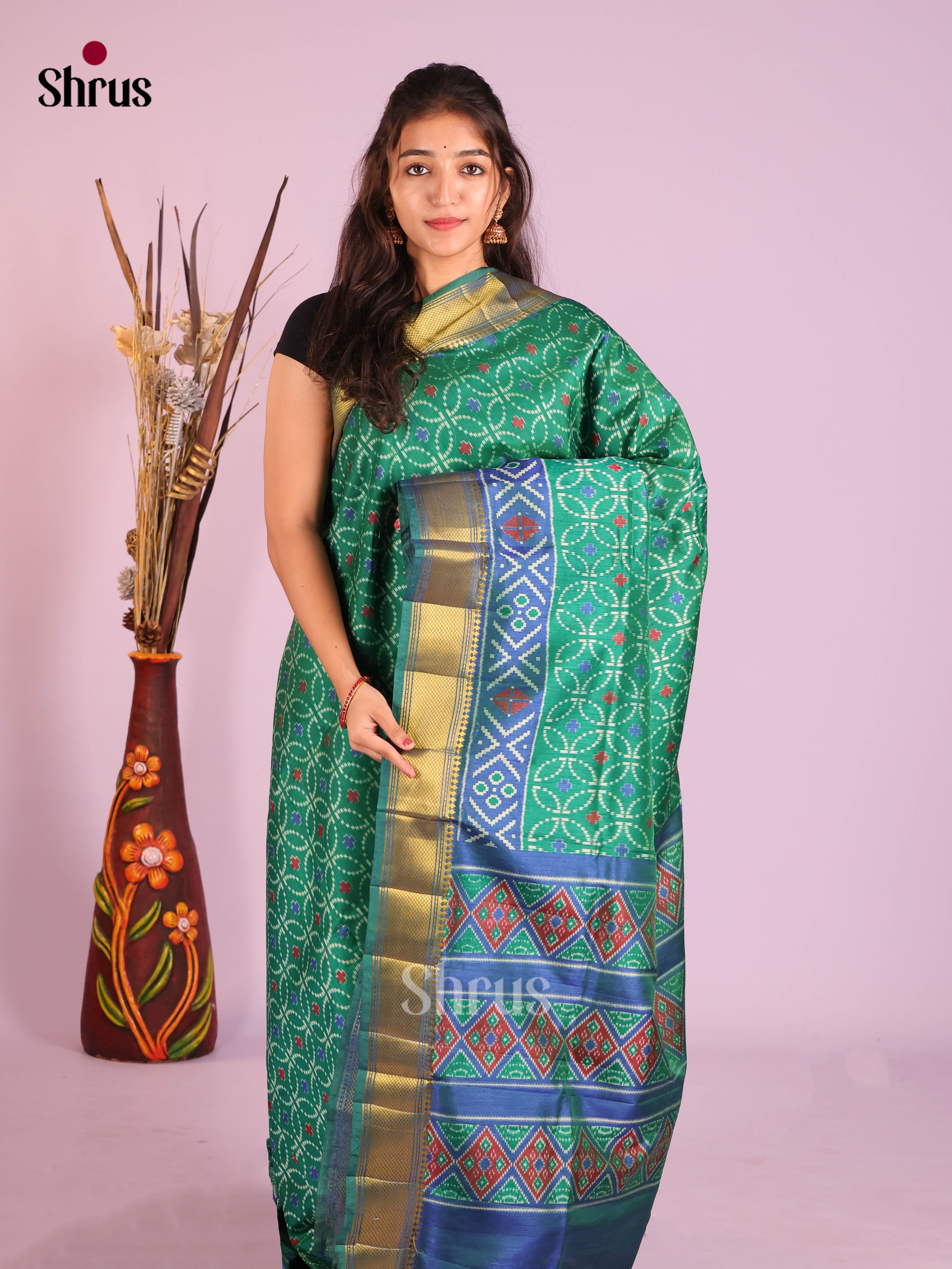 Green & Blue - Semi Patola Saree