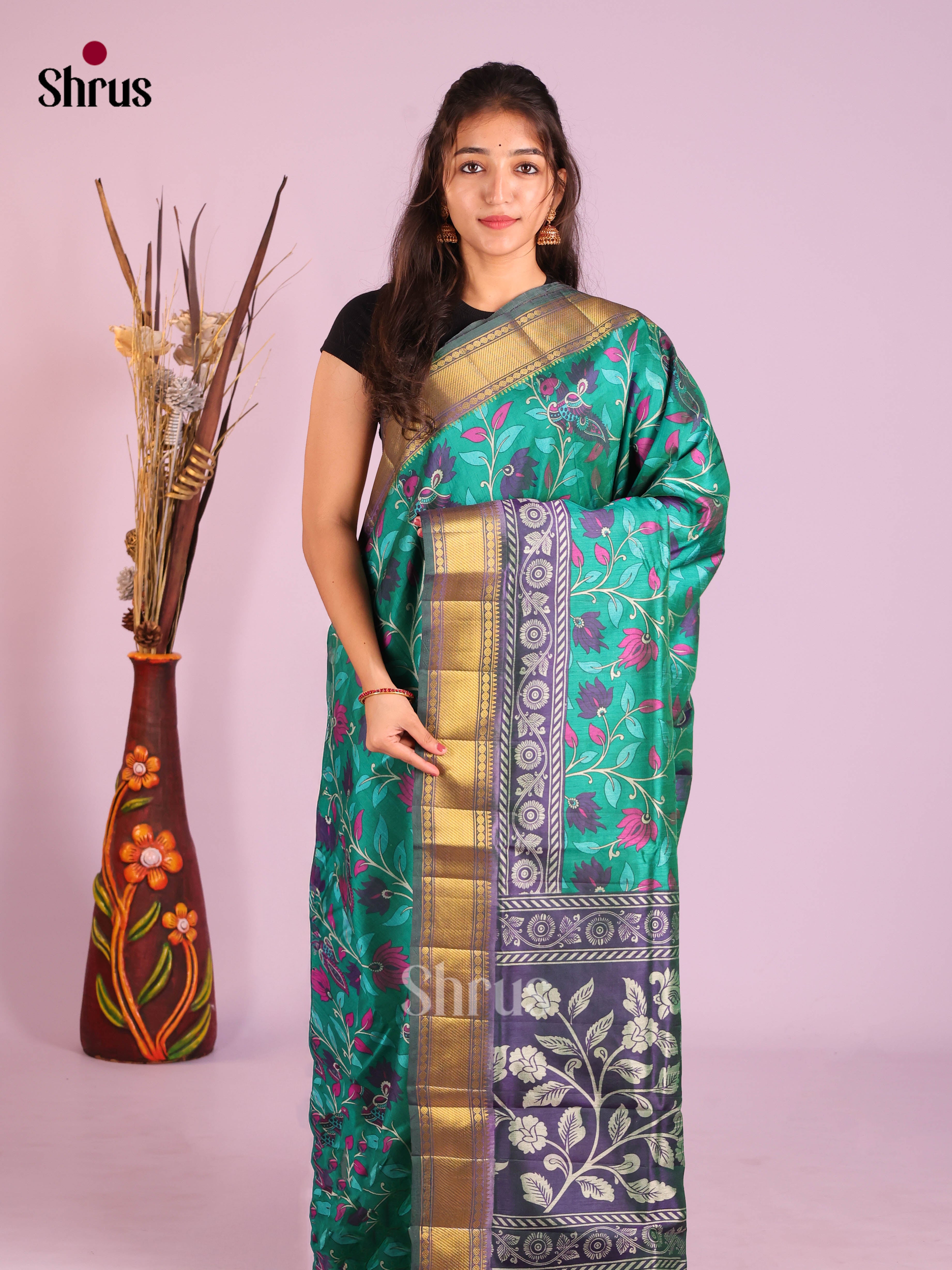 Green & Blue - Semi Patola Saree