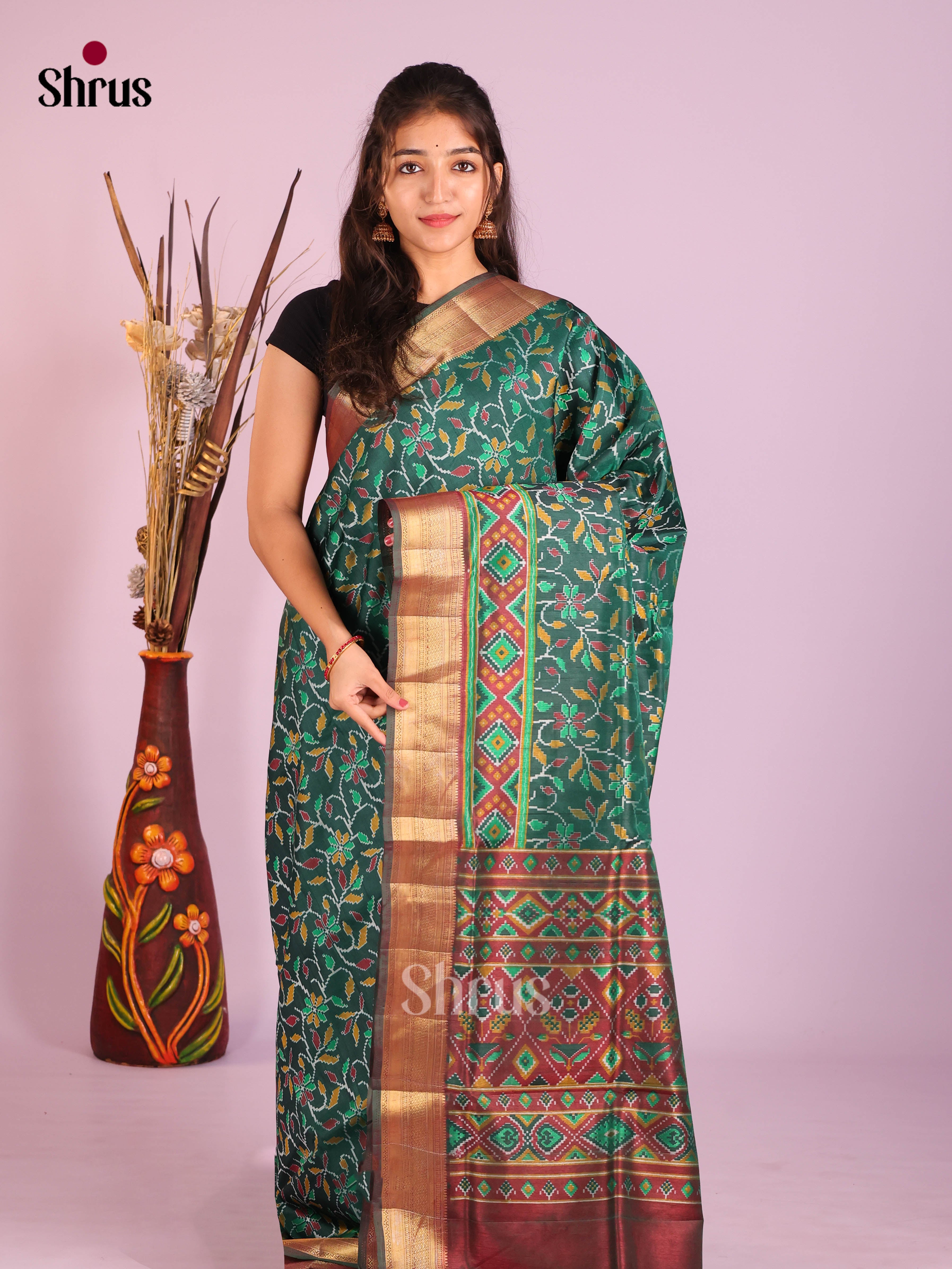 Green & Brown - Semi Patola Saree