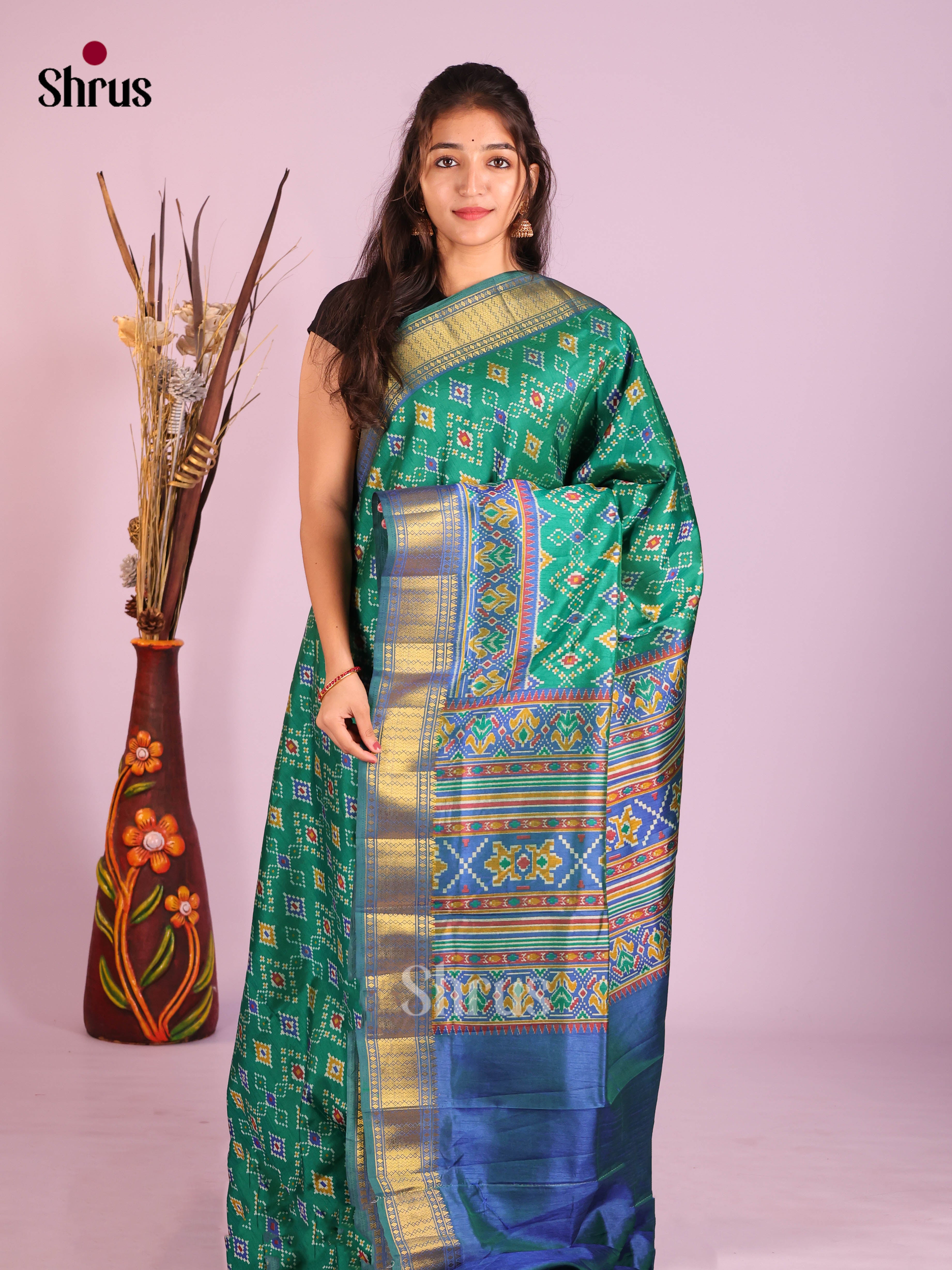 Green & Blue- Semi Patola Saree