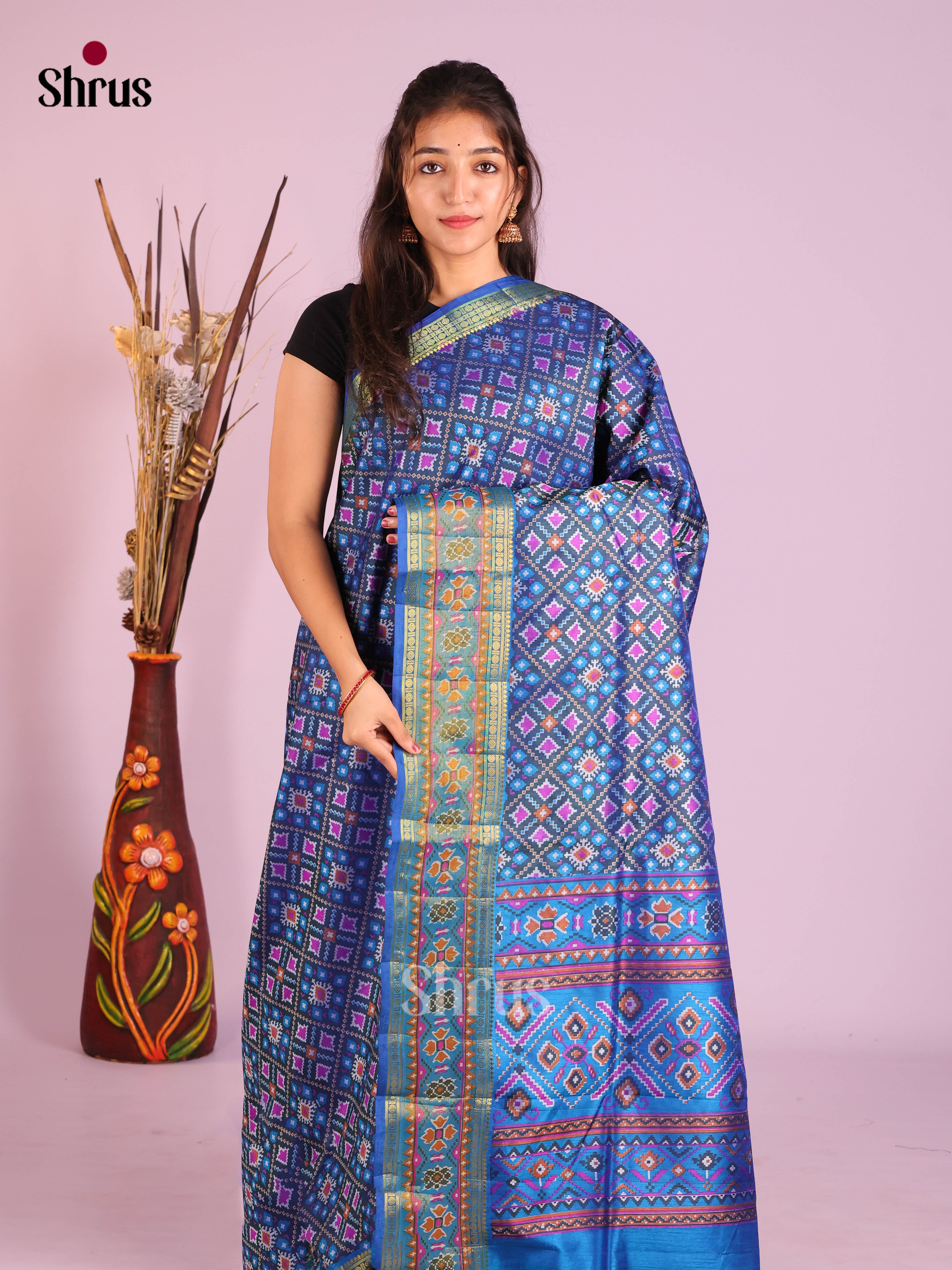 Dark Blue & Blue - Semi Patola Saree
