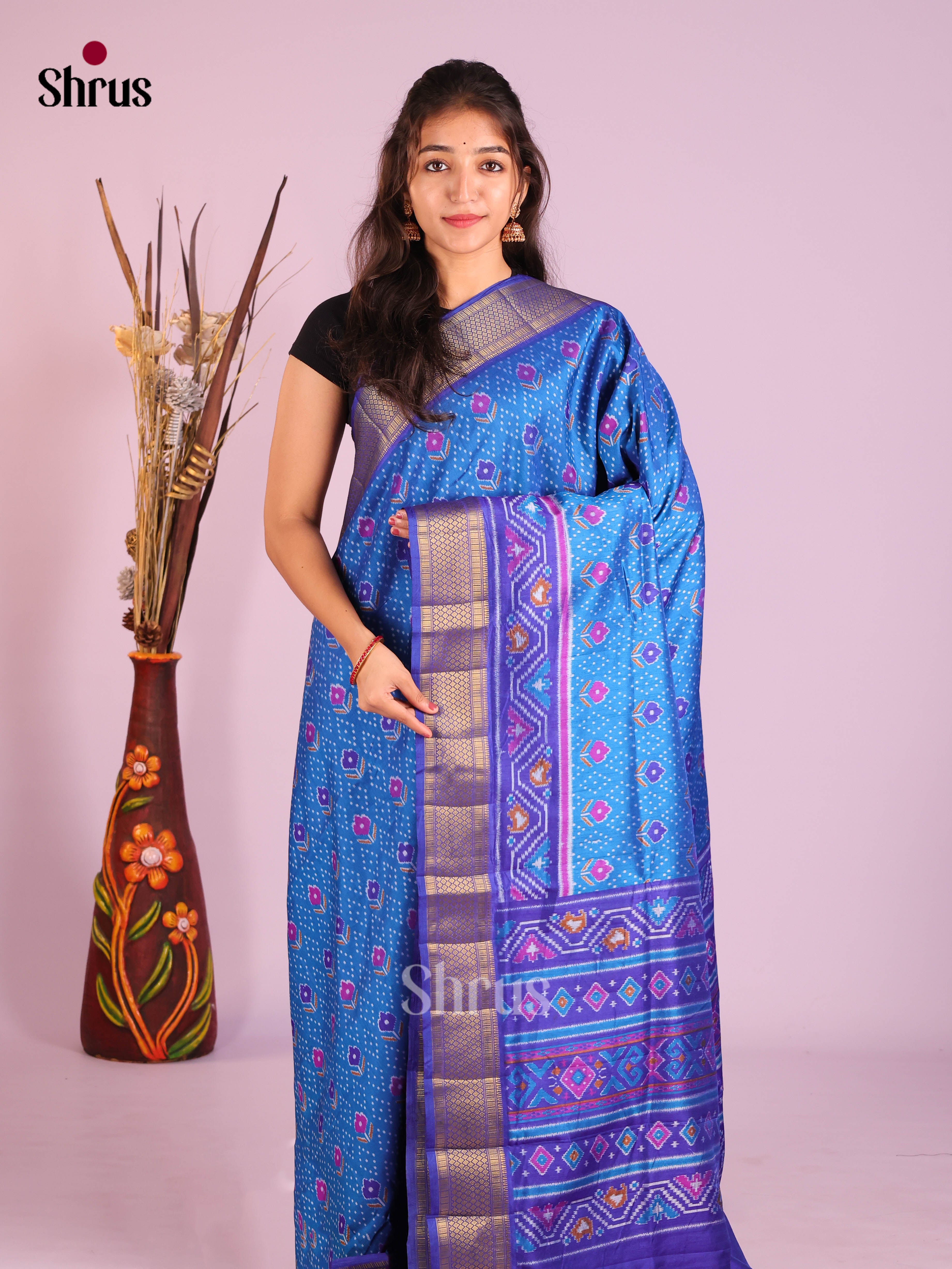 Blue - Semi Patola Saree