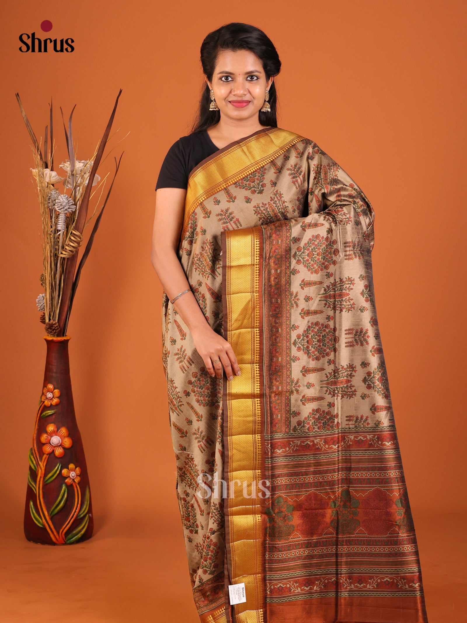 Light Brown & brown - Semi Patola Saree