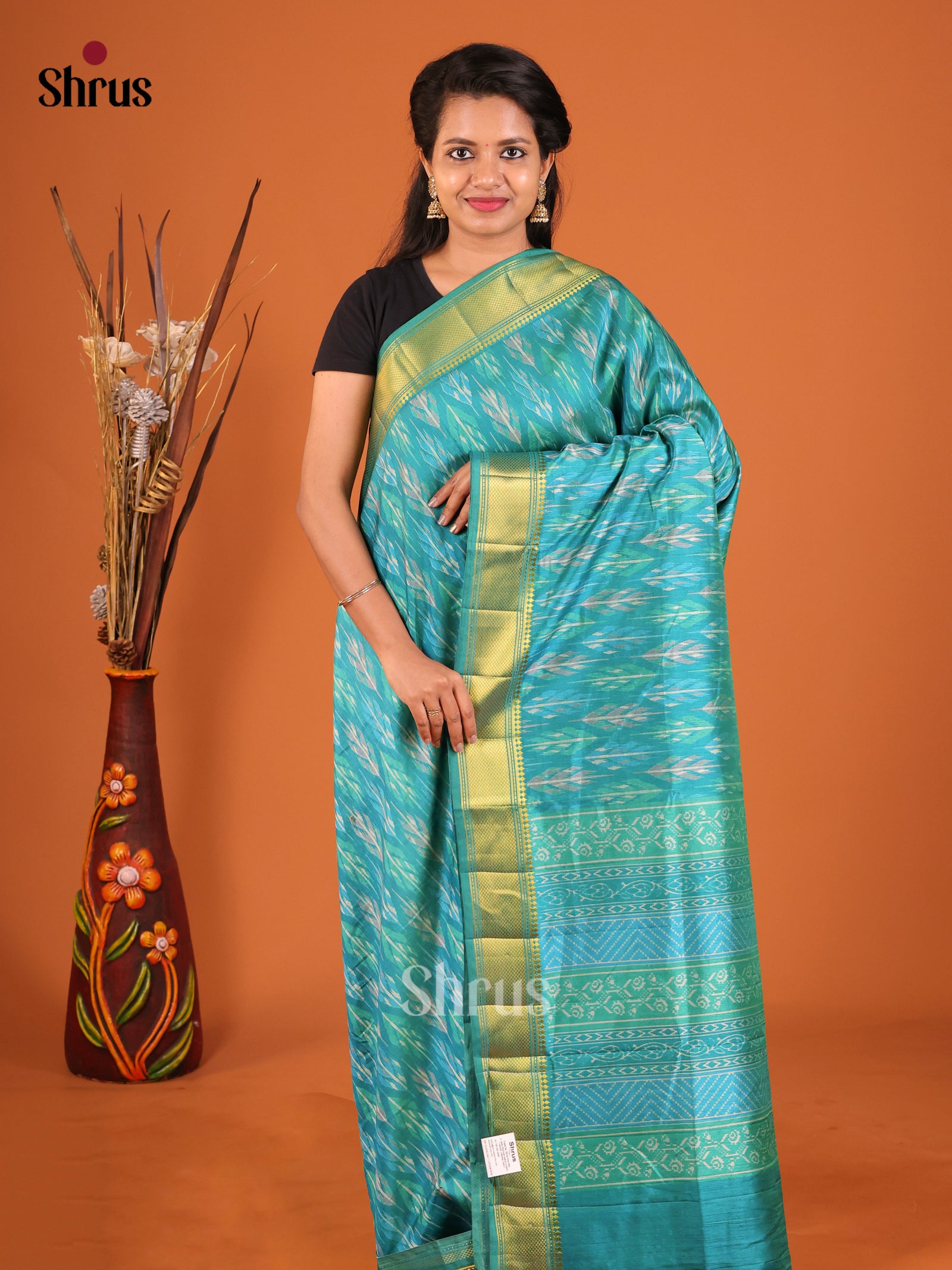 Teal - Semi Patola Saree