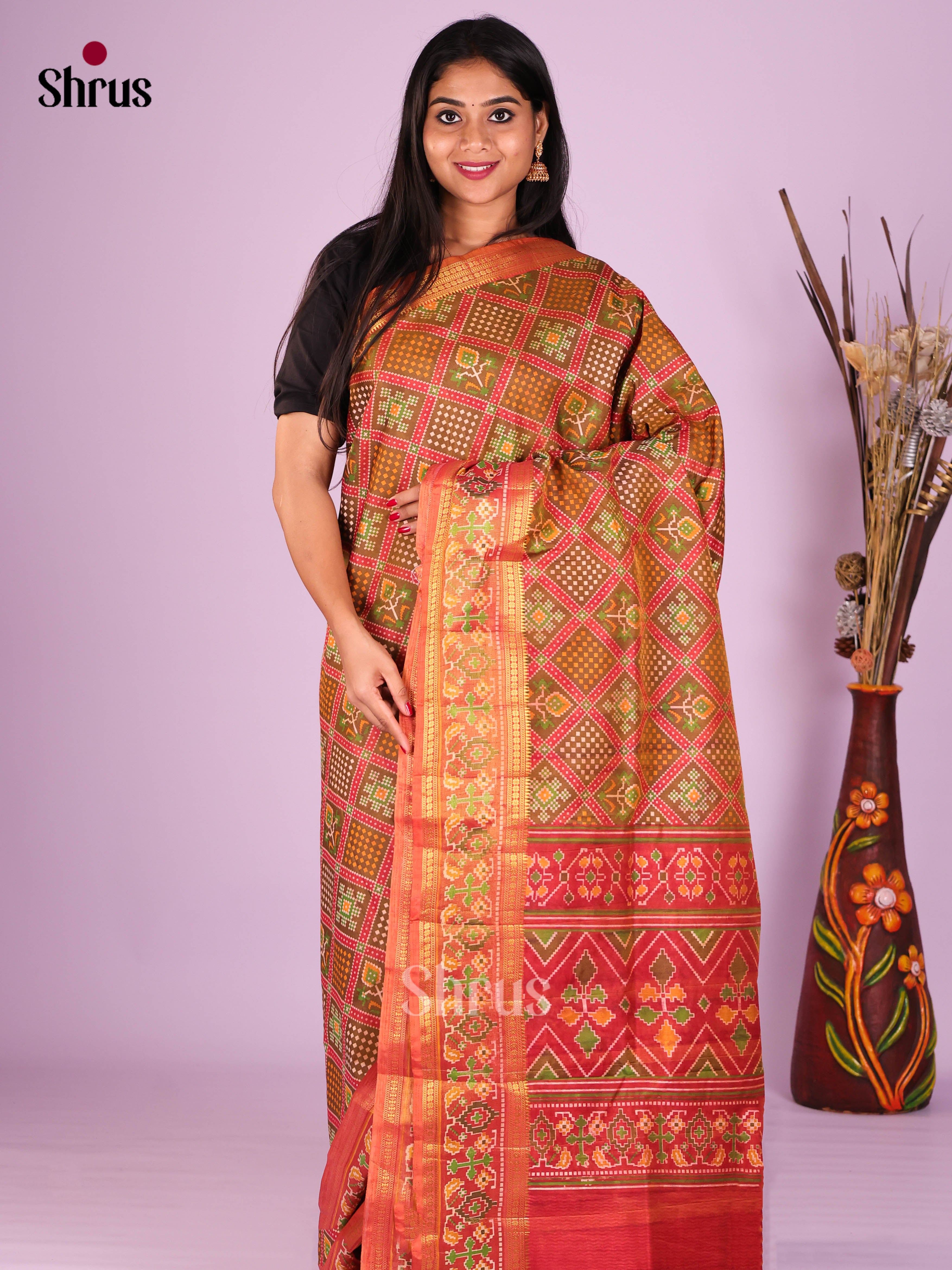 Dark Mustard & Brick - Semi Patola Saree