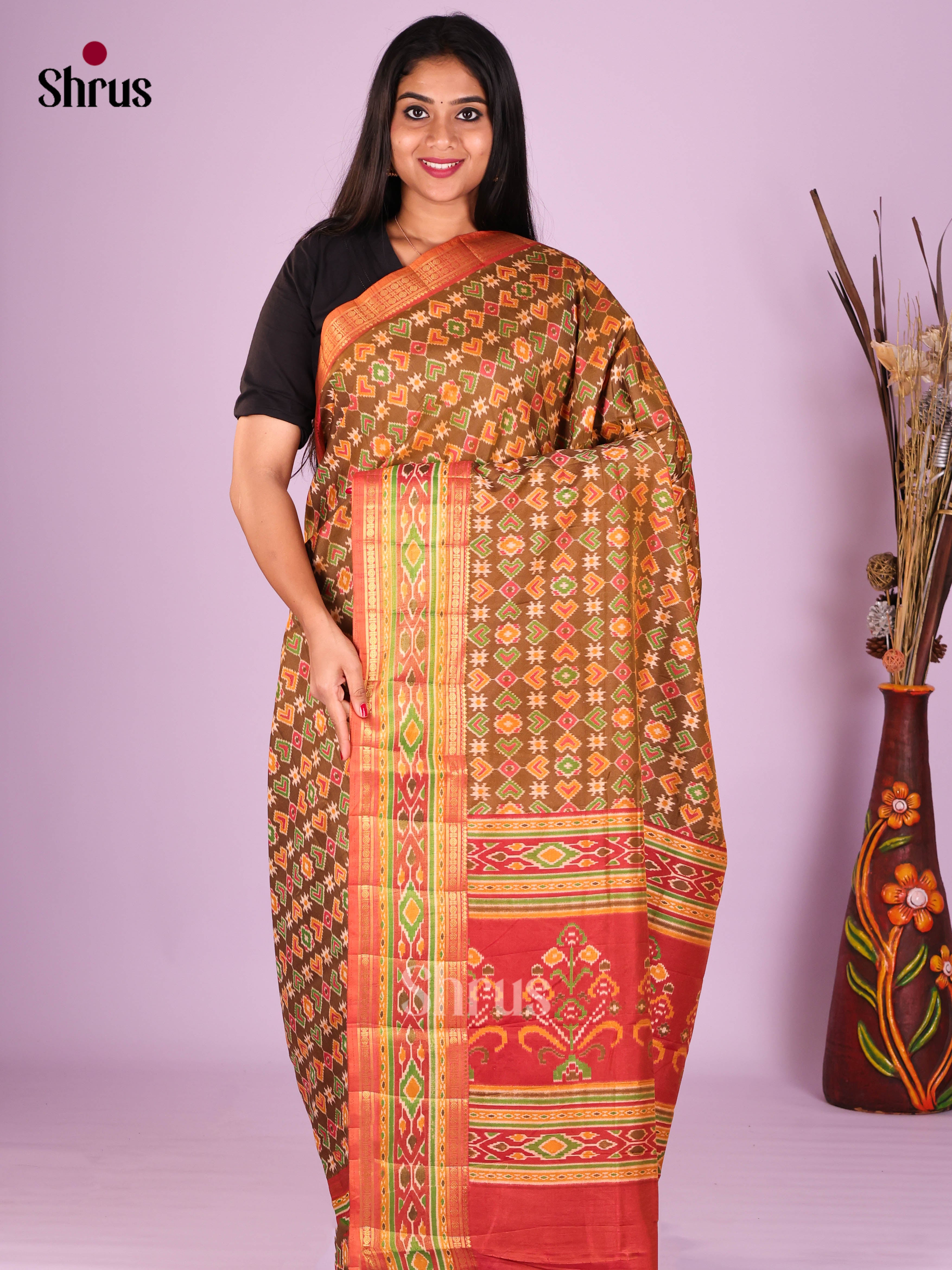 Dark Mustard & Brick - Semi Patola Saree