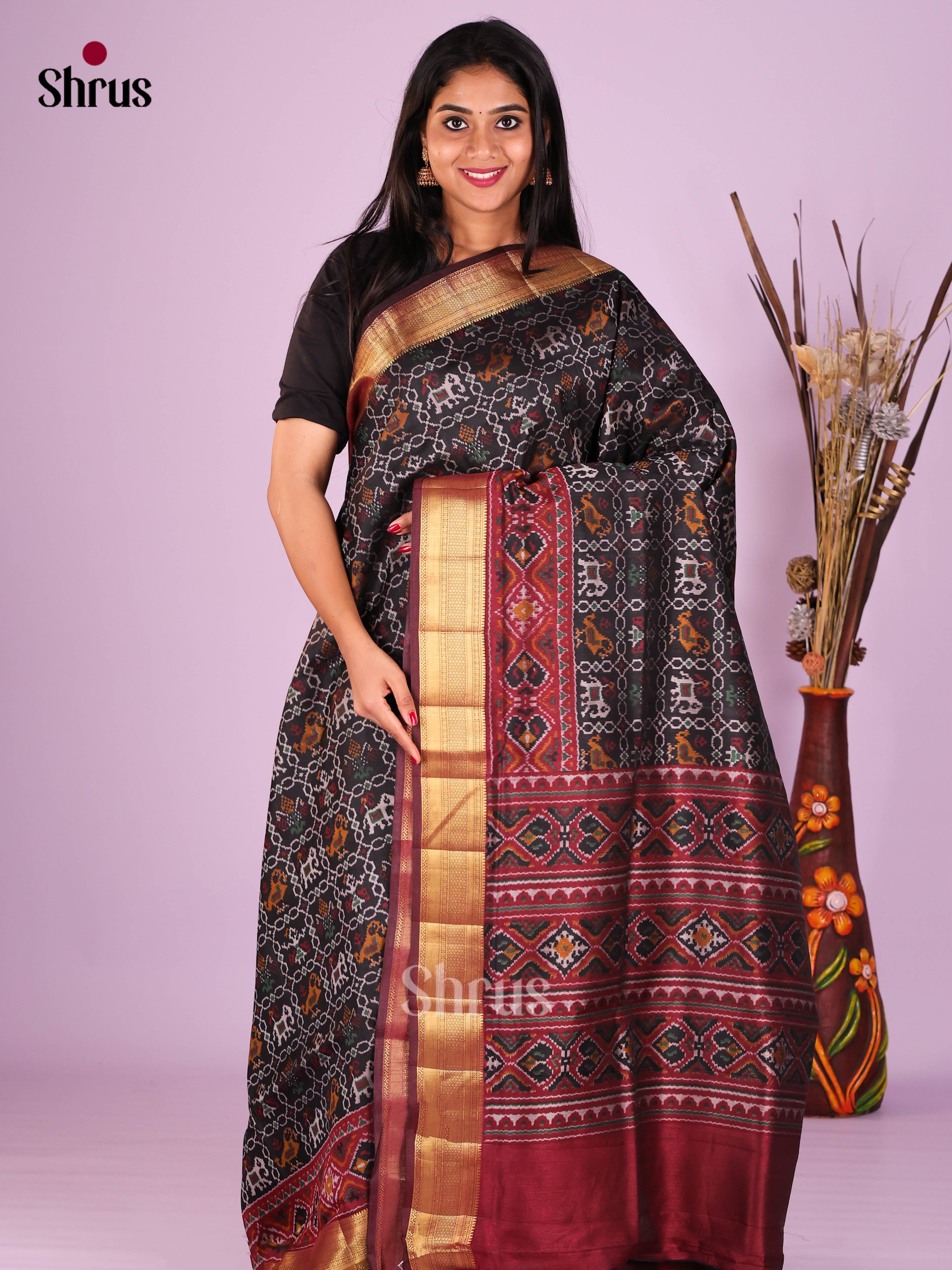 Black & maroon - Semi Patola Saree