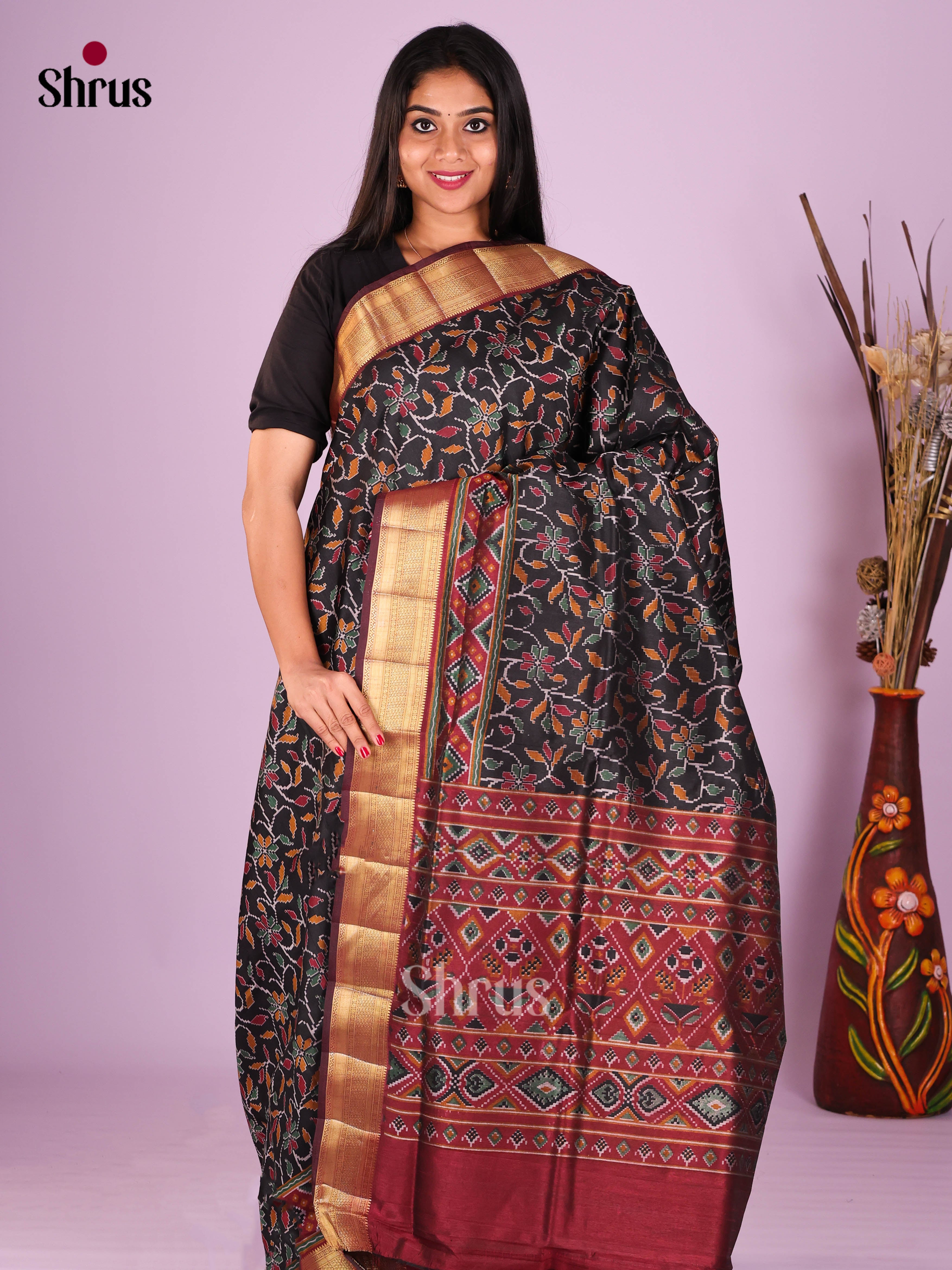 Black & Maroon - Semi Patola Saree